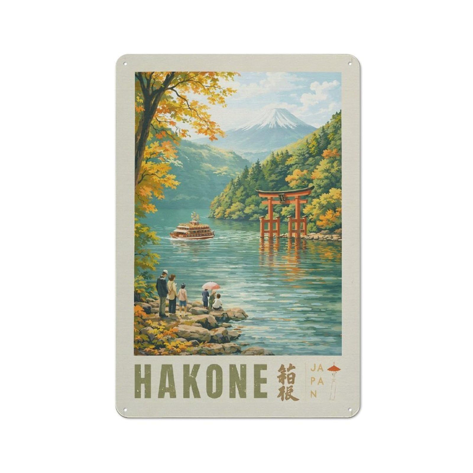 Junmoney Style-15 For Café Or Restaurant, Hakone Travel Retro Metal Sign 30X20cm, Gift For Café Owners And Decorators During The Christmas Season