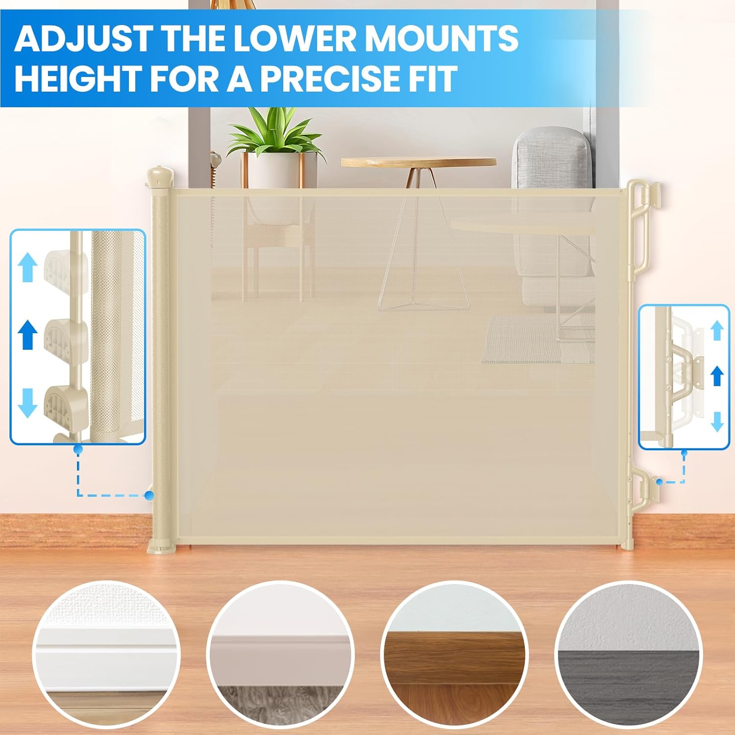 Retractable Safety Baby Gate or Mesh Dog Gate,Durable Portable Mesh Retractable Gate,Easy to Use for Stairs, Doorways, Hallways, Indoor, Outdoor, 33.5" Tall, Up to 45" Wide, Cream