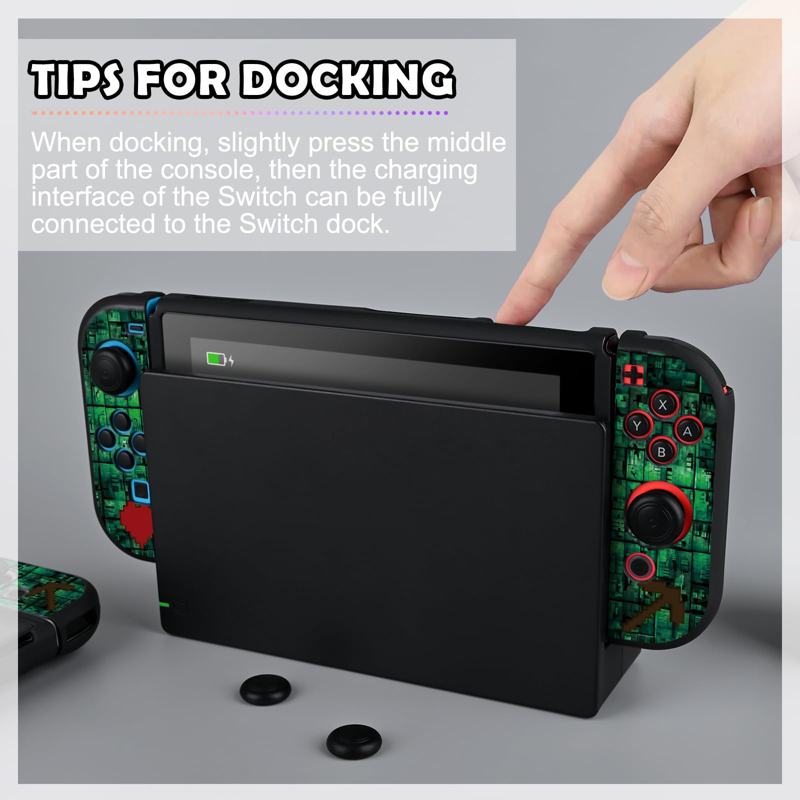 DLseego Coque pour Switch,Mince Souple Dockable Switch Coque de Protection Résistant aux Rayures Cover de Protection en TPU avec 2 JoyCon Cover et 4 Capuchons de Poignée de Joystick-Vert Switch