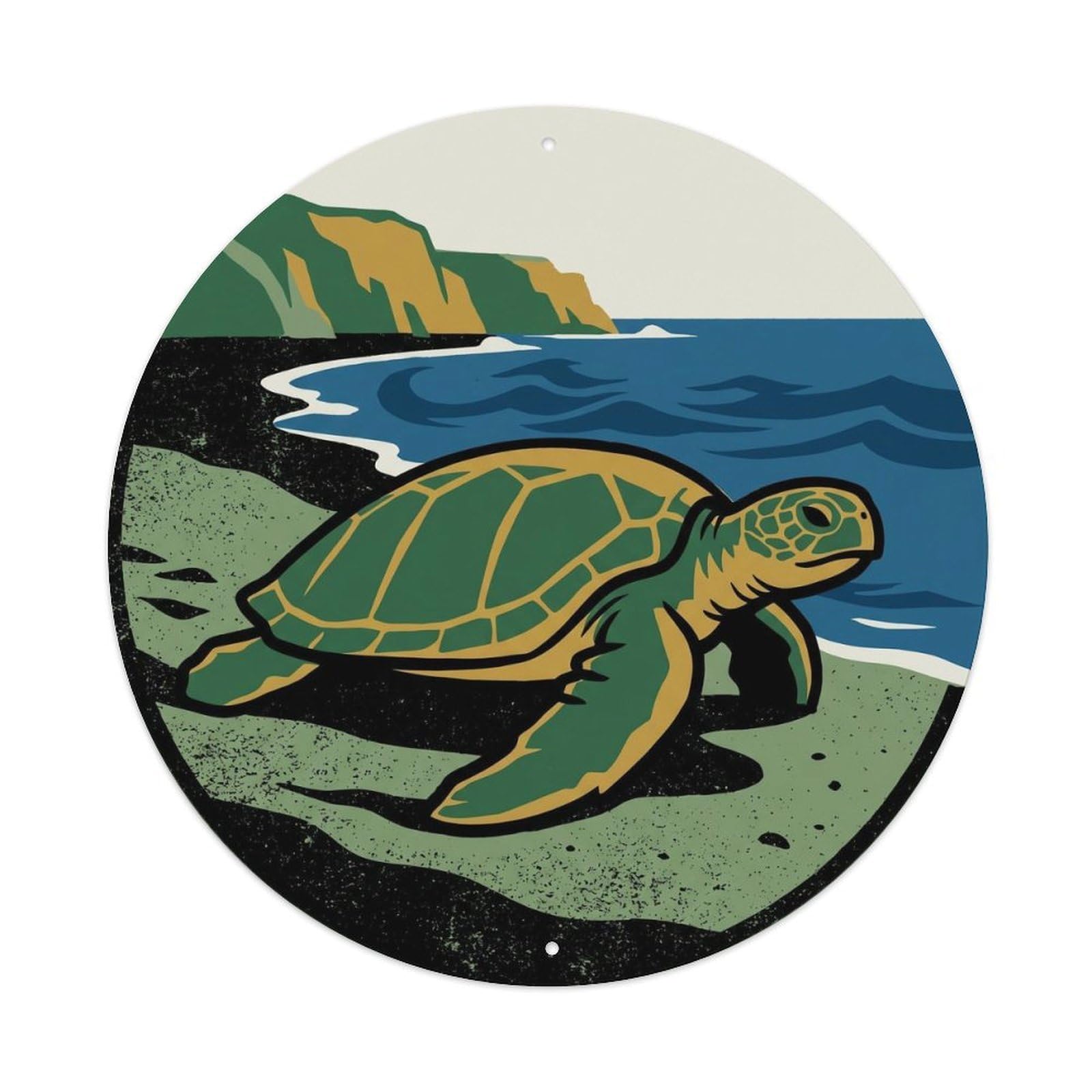 Black Sand Beach Sea Turtle Hawaii Ocean Wildlife Metal Tin Sign