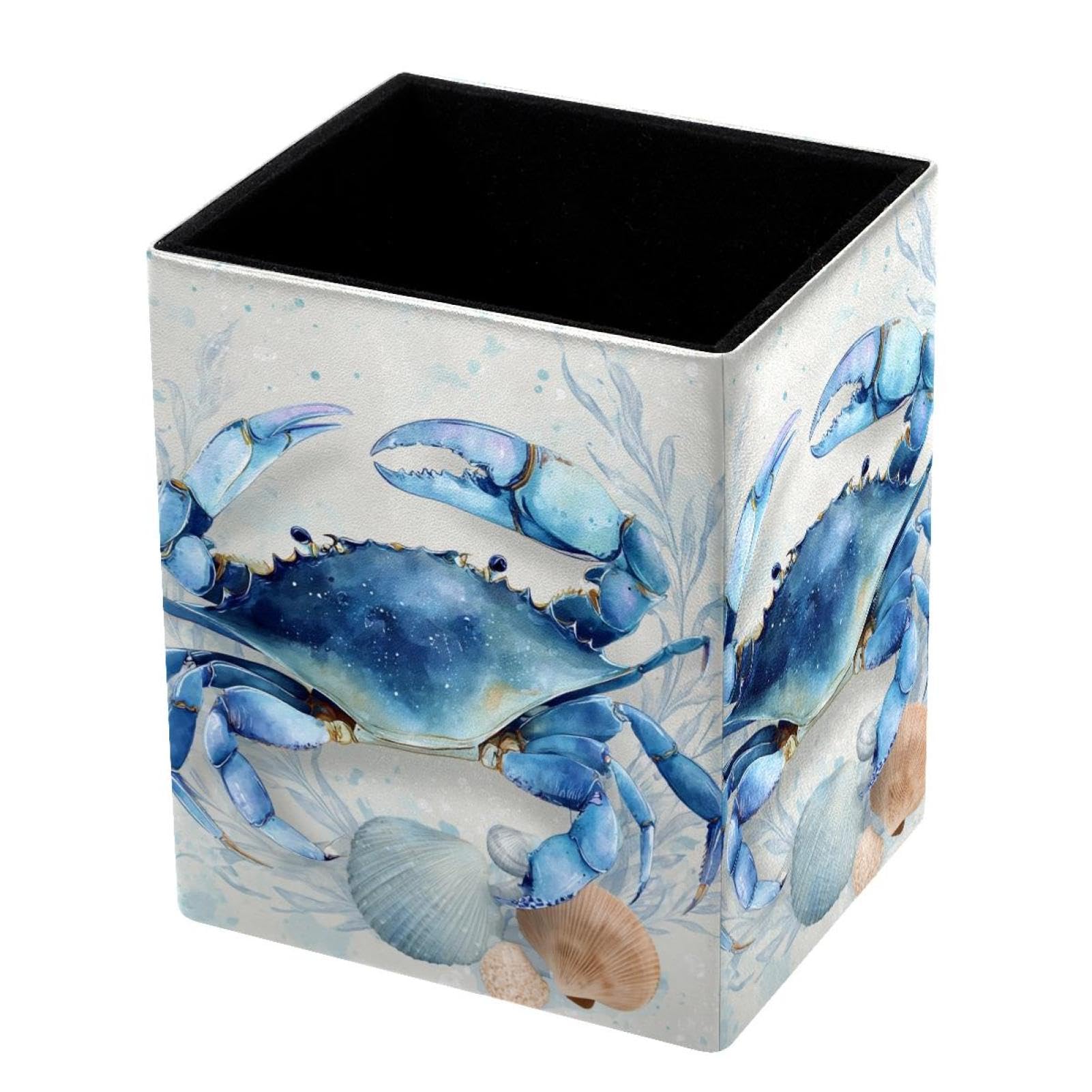 VAPOKF Pencil Holders for Desk, Blue Crab Printed Pen Holders Pen Pot Makeup Brushes Storage Desktop Stationery Supplies Organiser for Home Office