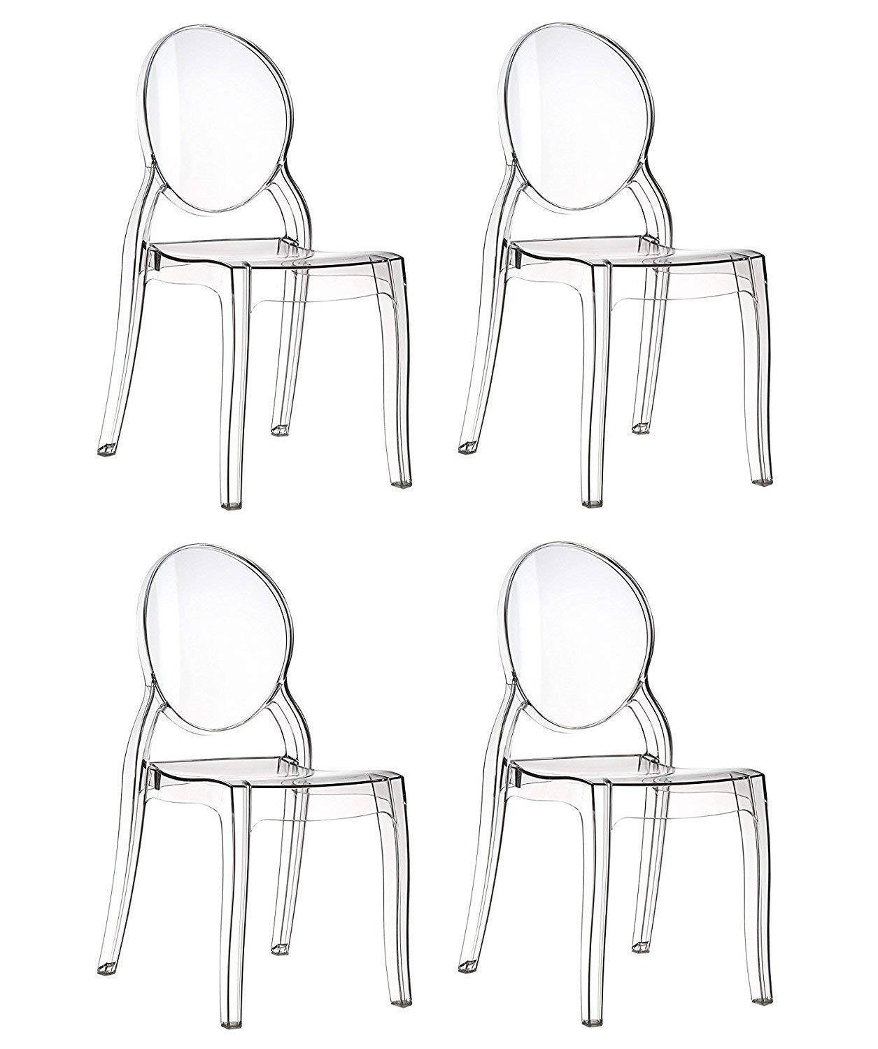 Set da 4 Sedie in Policarbonato Trasparente, Sedia per Casa Cucina Ufficio Soggiorno Salone Bar Hotel, Leggera E Resistente, Sedia Impilabile, 44 x 45 x 90, Policarbonato Trasparente