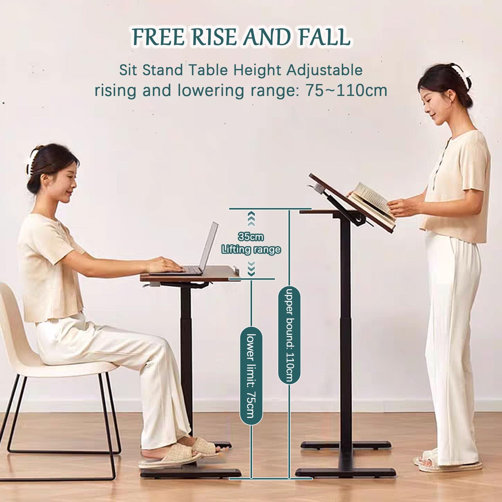 Drsyffsup Mesa de Noche Ajustable en Altura con Ruedas Ocultas, Mesa de Cama con Ruedas y Plataforma inclinable neumática, Mesa Auxiliar para sofá o Silla de Hospital, Color marrón Nogal
