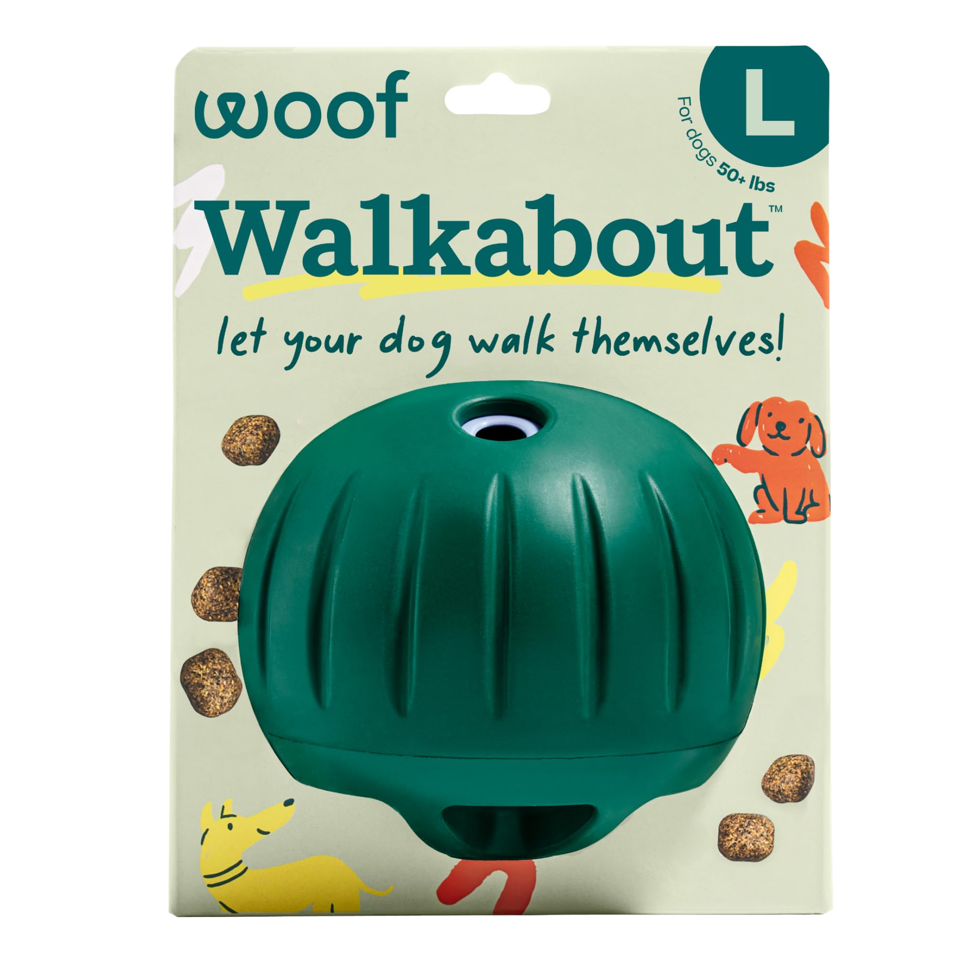 Woof Walkabout Dog Puzzle Treat Dispenser giocattolo per cani 18,1 kg in su | Aperture regolabili per crocchette e dolcetti, gomma resistente, lavabile in lavastoviglie, facile da pulire