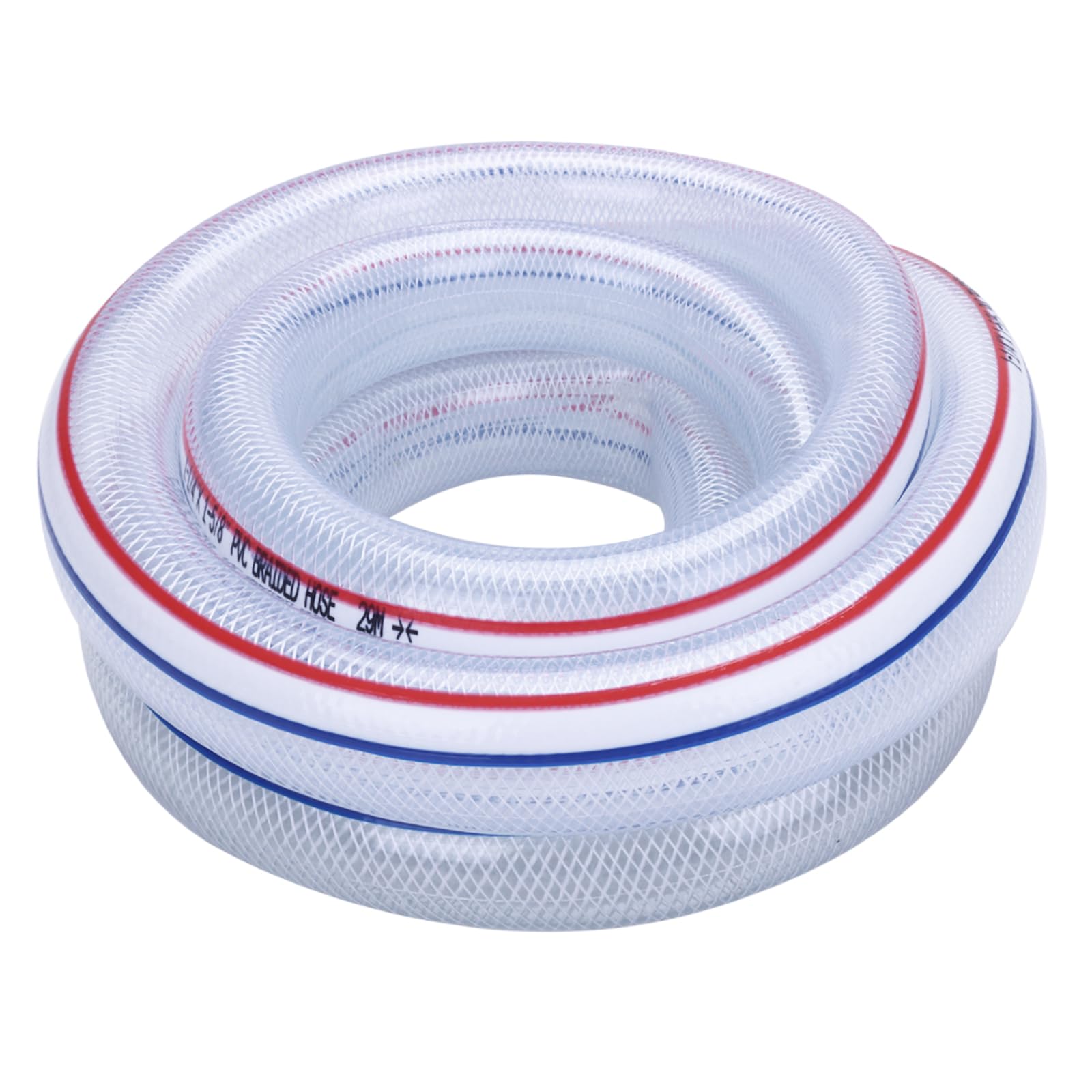 Soft Braided PVC Tubing - 1-1/4" ID x 1-5/8" OD High Pressure Clear Flexible PVC Tube Reinforced Vinyl Hose for Water, Oil with 2pcs Hose Clamps (10Ft)