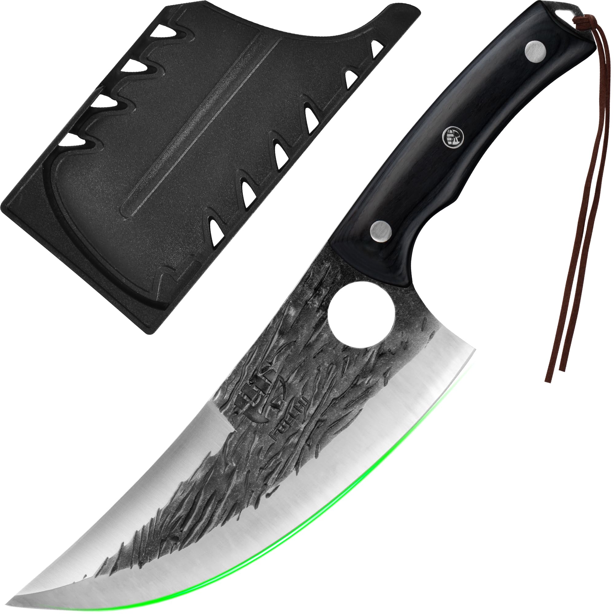 FULLHI Cuchillo de carnicero con funda, cuchillo de chef Tang serbio, cuchillo para verduras con cuchilla de acero al carbono para