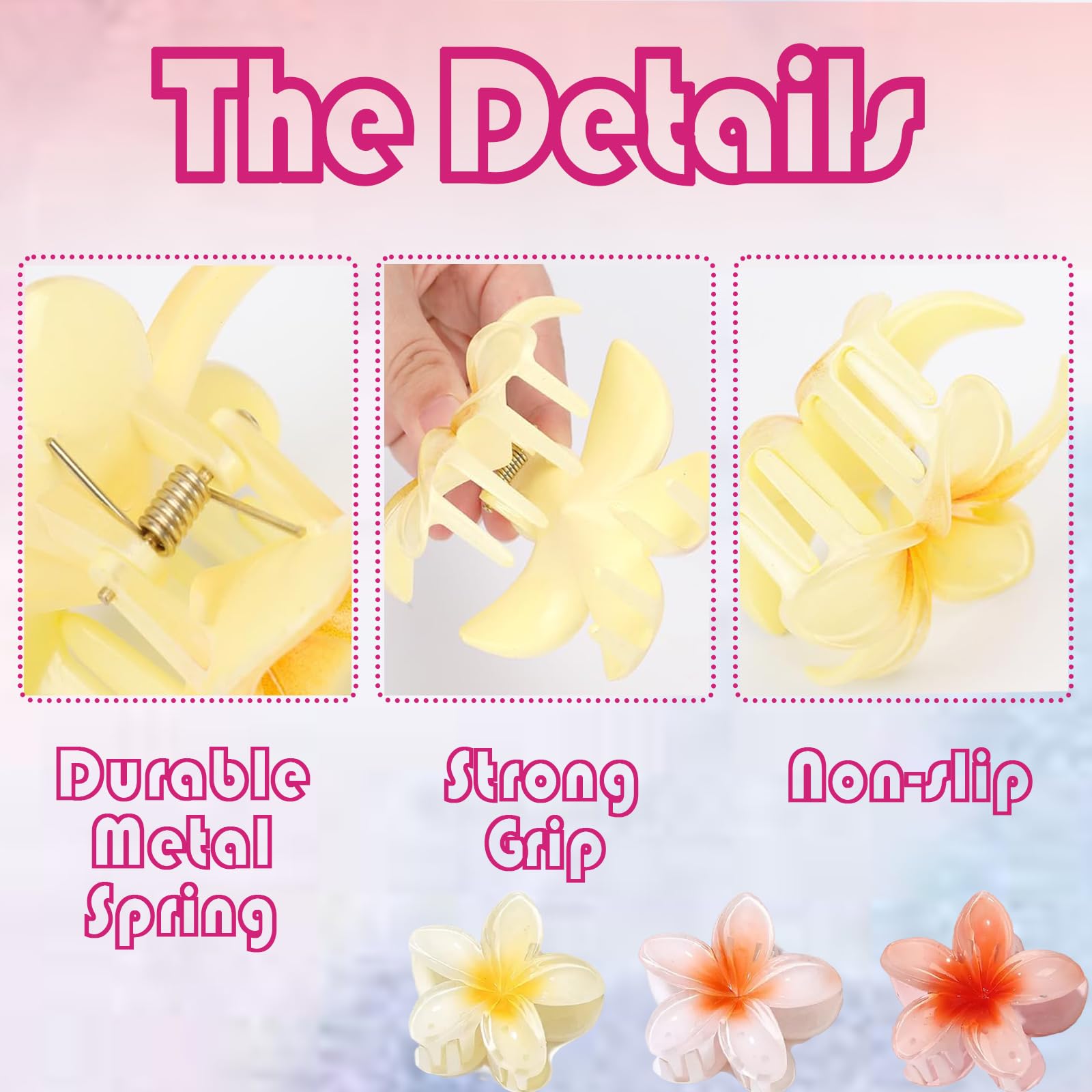 6Pcs Flower Claw Clips, Strong Hold Nonslip Hair Clips for Women and Girls Flower Hair Clip for Women Girls Holiday Gifts (Multicolour) - Image 3