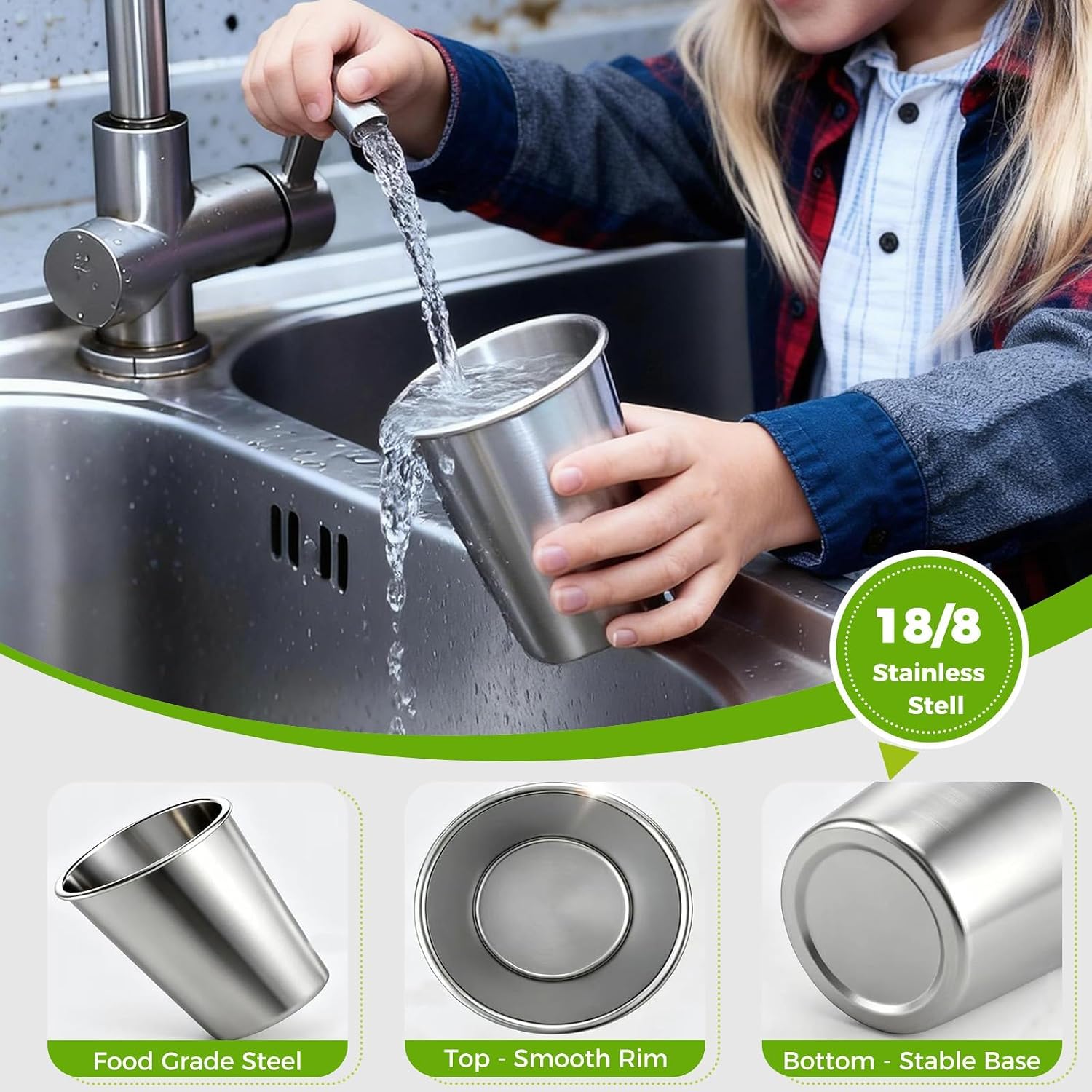 Unbreakable 10 oz Stainless Steel Cups for Kids,5 Pack Stainless Steel Kids Cups for Home, Reusable Pint Water Tumbler, Childrens Cups for Outdoor & Daily Use