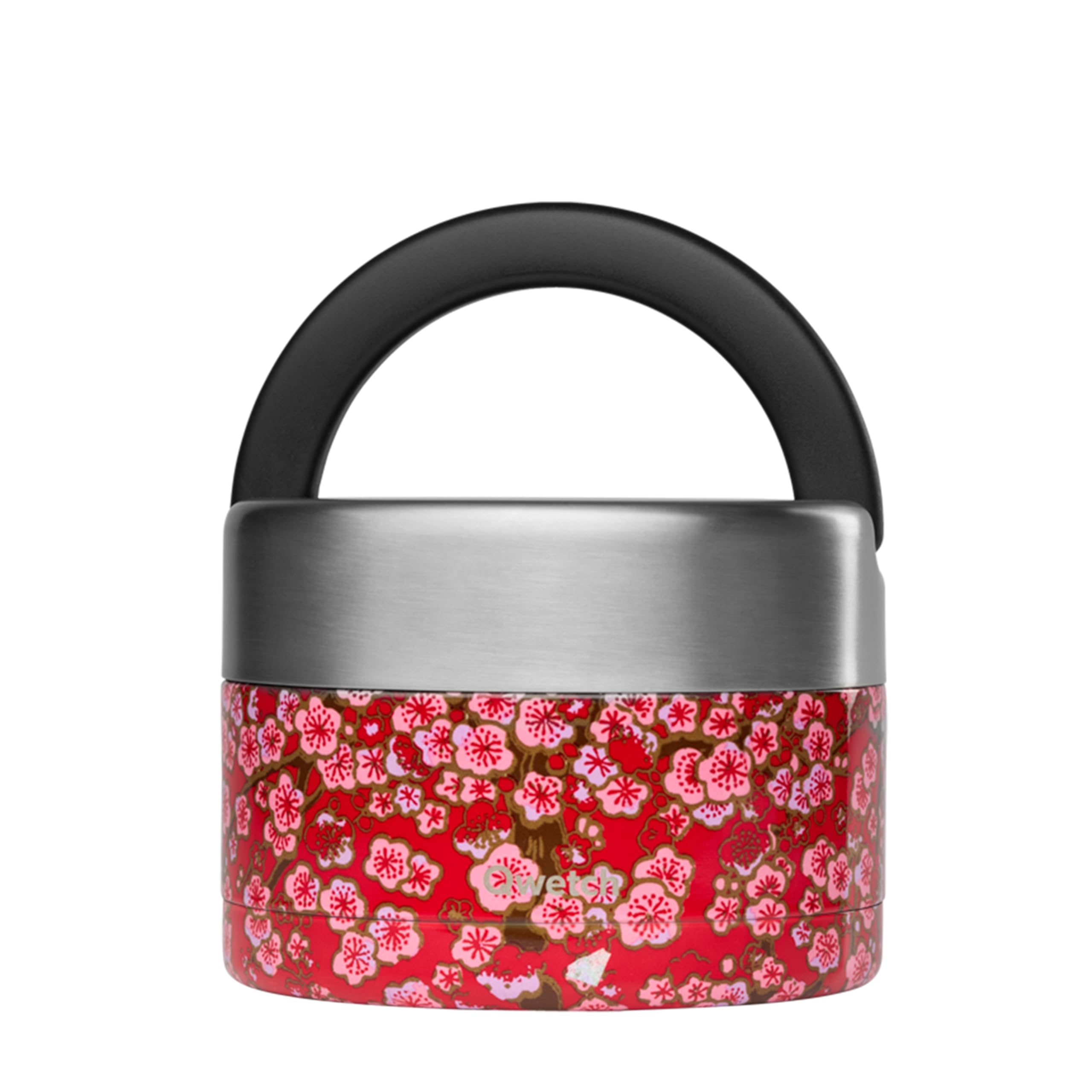 QWETCH - Stainless Steel Insulated Lunch Box with Handle - Food Container - Keeps Food Hot 5h / Cold 7h - Leakproof & BPA-Free (Red Flowers, 650 ml)