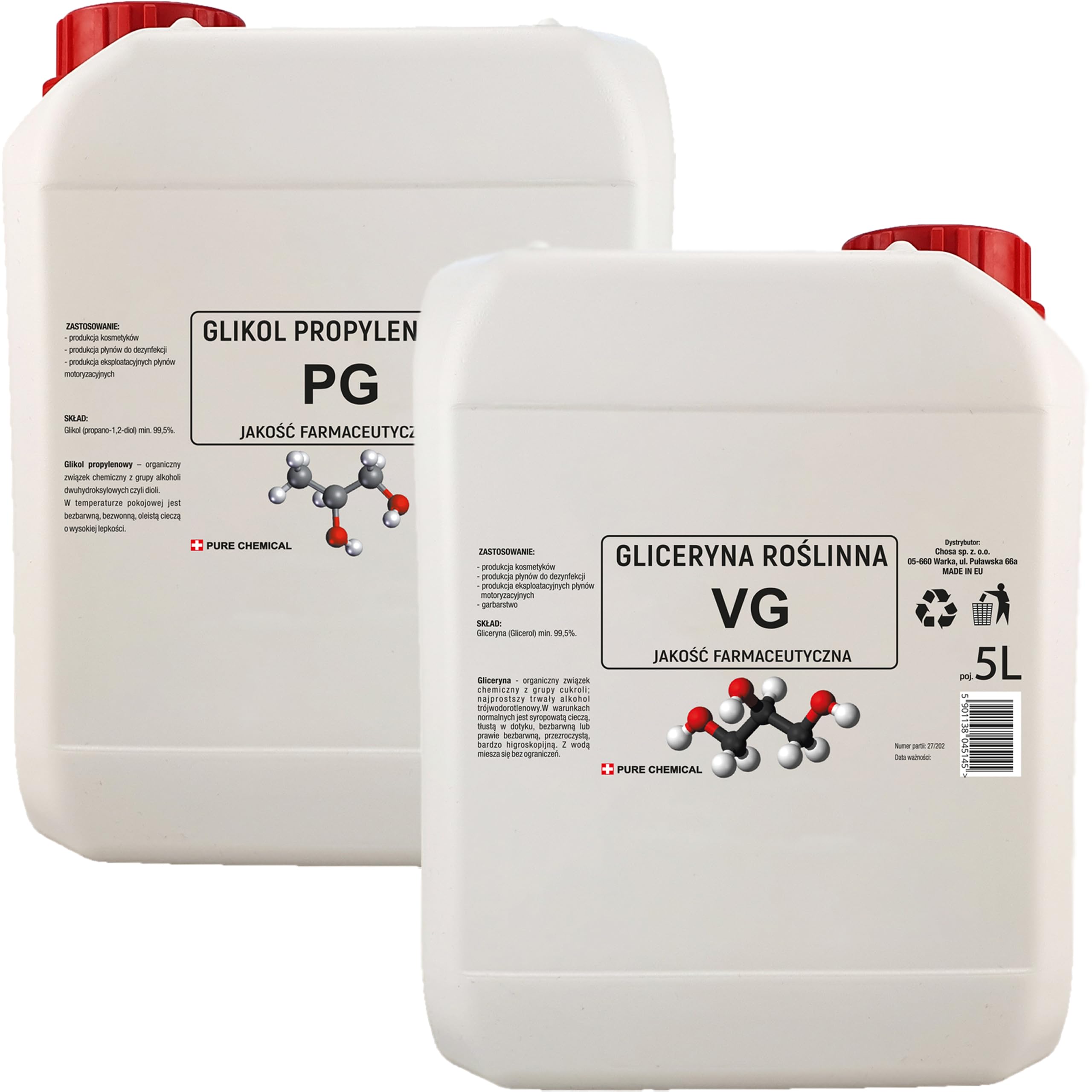 CHOSA Pflanzliches Glycerin + Propylenglykol Flüssig 2 x 5l Set