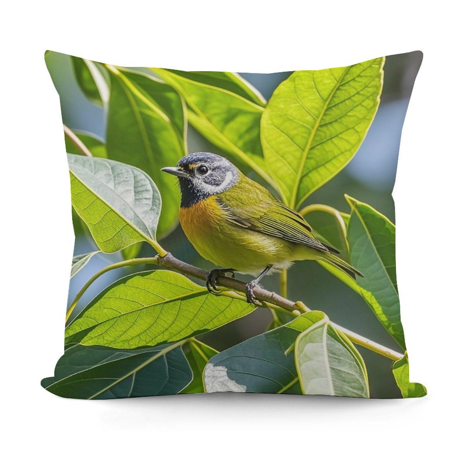 LZQPOEAS Green Leaves and Birds Throw Pillow Cover 18x18 in Breathable Square Pillow Case Cozy Soft Pillowcase Protector Fashion Modern Couch Cushion Case for Living Room Bed Sofa Decor