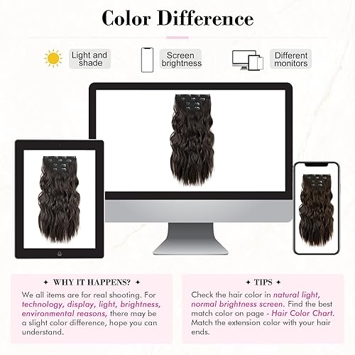 Miniatura 8 de REECHO Extensiones de cabello, 4 piezas Extensiones de cabello con clip de 24 pulgadas gruesas largas ondas de playa extensiones de cabello negro