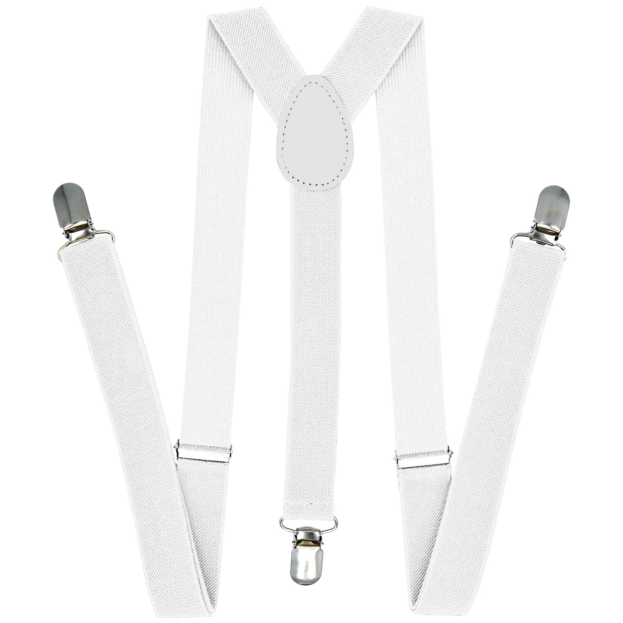The Fancy Dress Men's White The Fancy Dress® Unisex Adult Child Adjustable Braces Suspenders Slim Trouser Belt Y Clip On Fancy Dress 25 Mm With Strong Metal Clip (White)