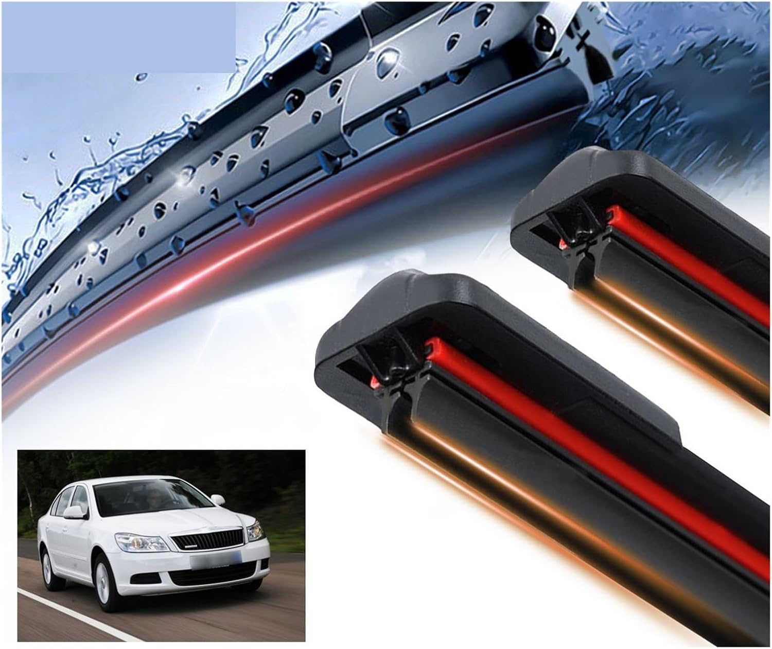 Car Windshield Wiper Blades Compatible with Skoda Octavia 1Z A5 Double Rubber Frameless Bracketless WipersSoft Accessories(2PCS)