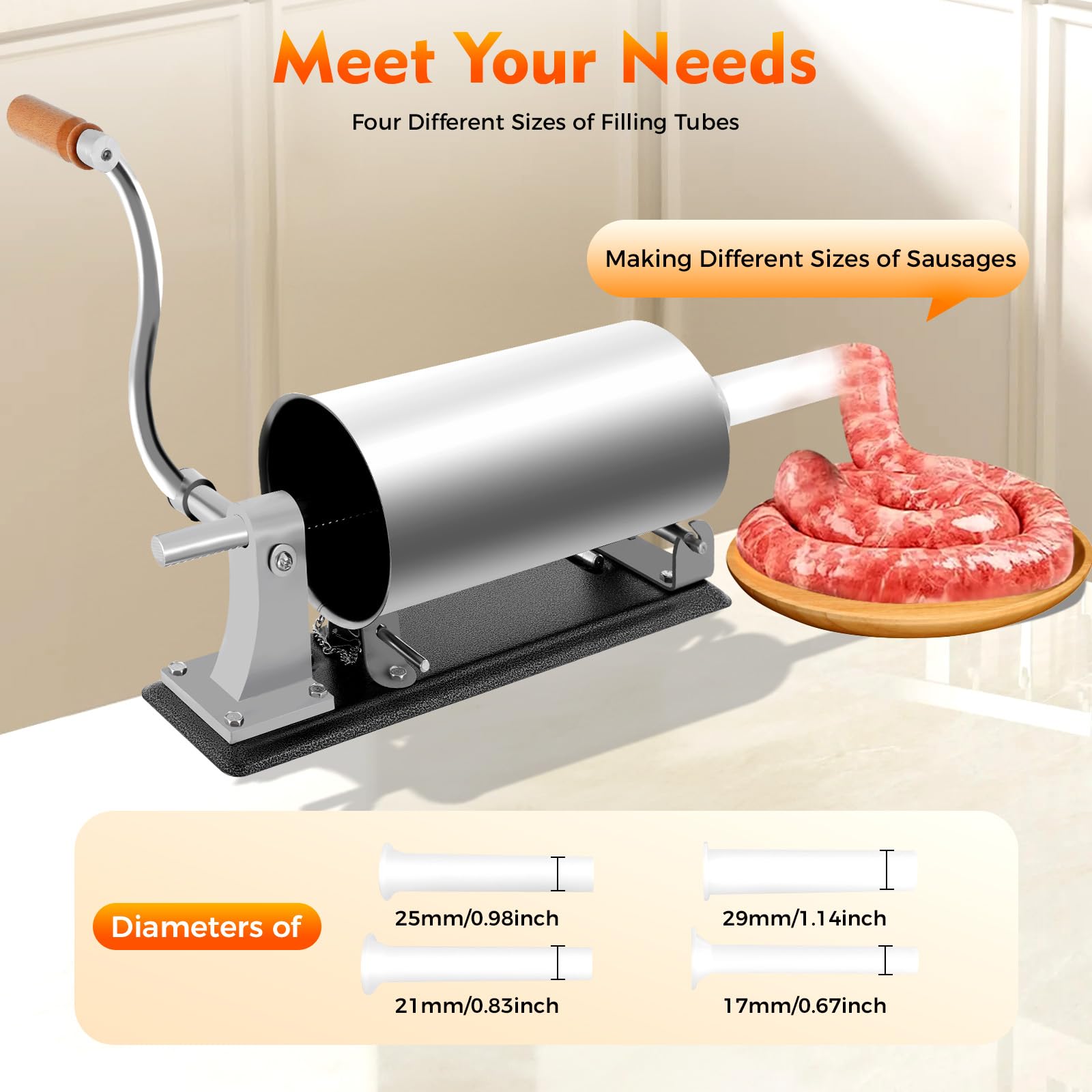 Cocina manual de salchichas de acero inoxidable de 3 litros con 4 tubos de llenado y 2 tornillos de sujeción, manivela tipo embutido, prensa manual para salchichas, máquina manual para restaurantes