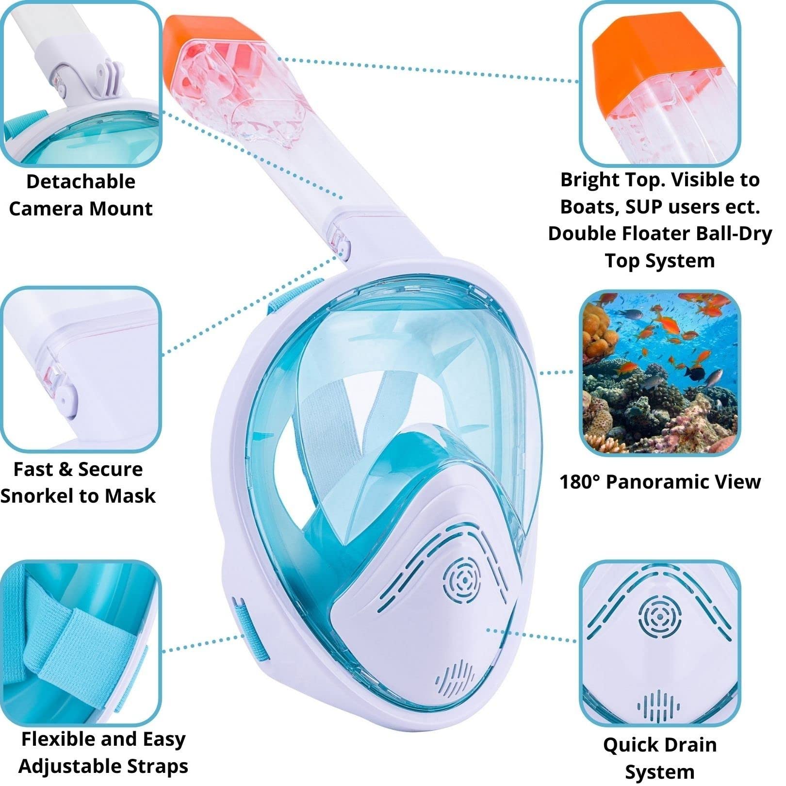 Full face snorkel mask scuba diving set for swimming snorkeling training adults and kids 6-14 Upgraded Version safety underwater breathing - Image 3