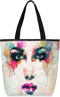 Sacolas de lona com zíper e bolso interno, bolsa de ombro feminina casual bolsa de mão padrão feminino colorido, bolsas de compras reutilizáveis de cozinha, bolsas de lona para uso em bolsas de livros, sacolas de compras, sacolas de presente, Multicor