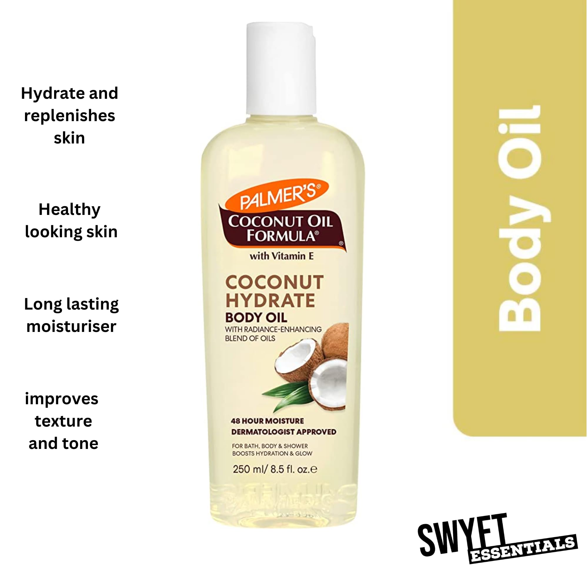 Palmer's Coconut Oil Body Oil Bundle, 3X Coconut Oil 250ml for Skin 1X Dry Body Brush for Exfoliation & Hydration - Image 4