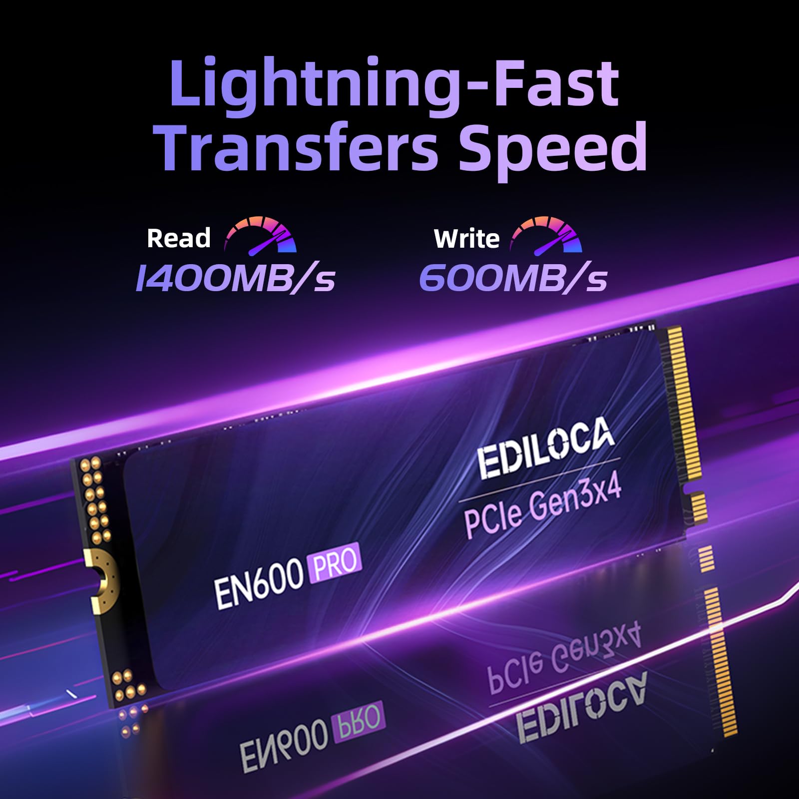 Ediloca EN600 Pro SSD PCle 3.0x4, NVMe M.2 2280, Cache SLC, 1400 Mo/s en Lecture, 600 Mo/s en écriture, 3D NAND TLC, Disque SSD Interne, Compatible avec Les Ordinateurs de Bureau et Portables -256 Go