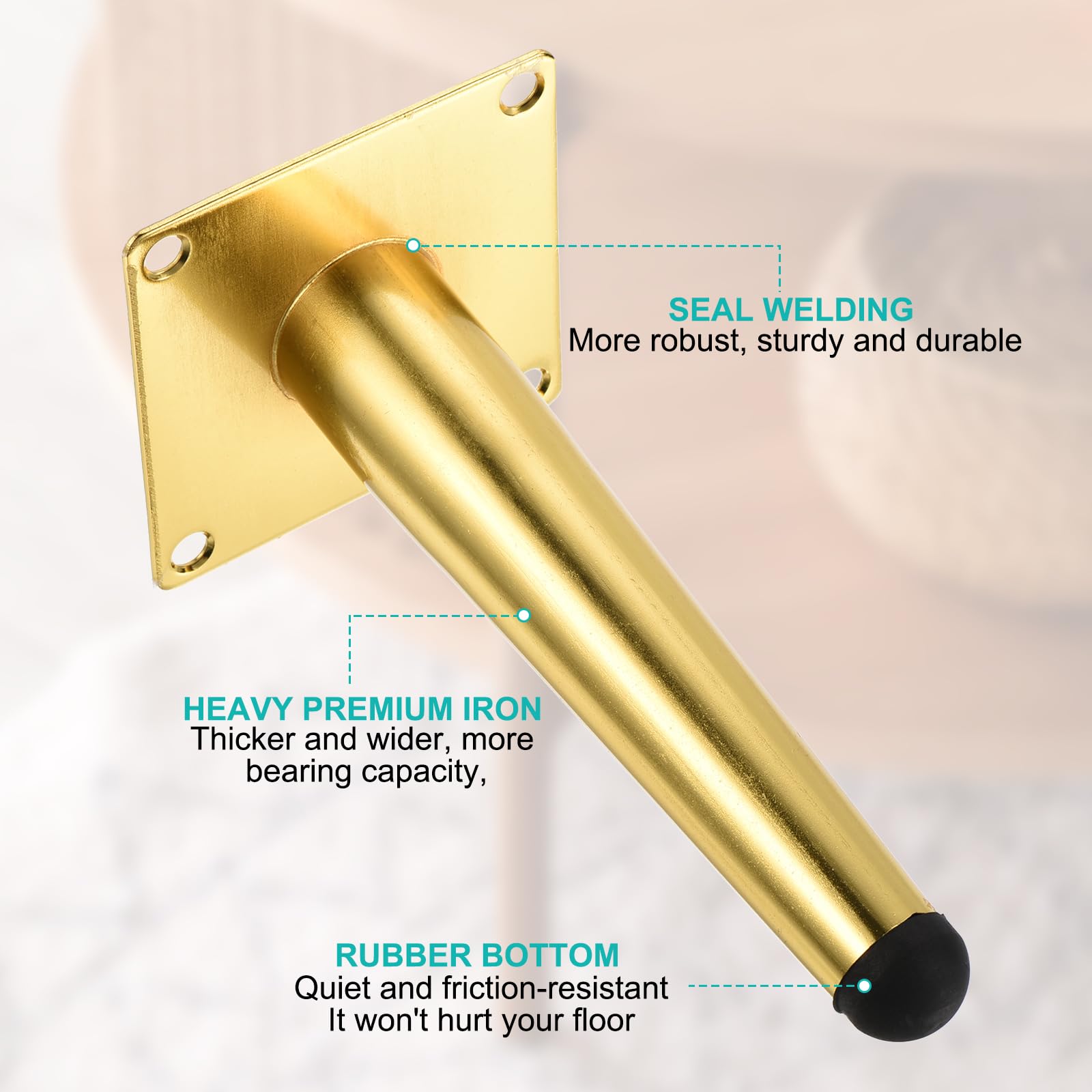Uxcell 8PCS Metal Furniture Leg Replacement Couch Legs Cabinet Feet Gold Modern Furniture Legs DIY Sofa Feet with Screws for Cupboard Table (5 inch - Image 3