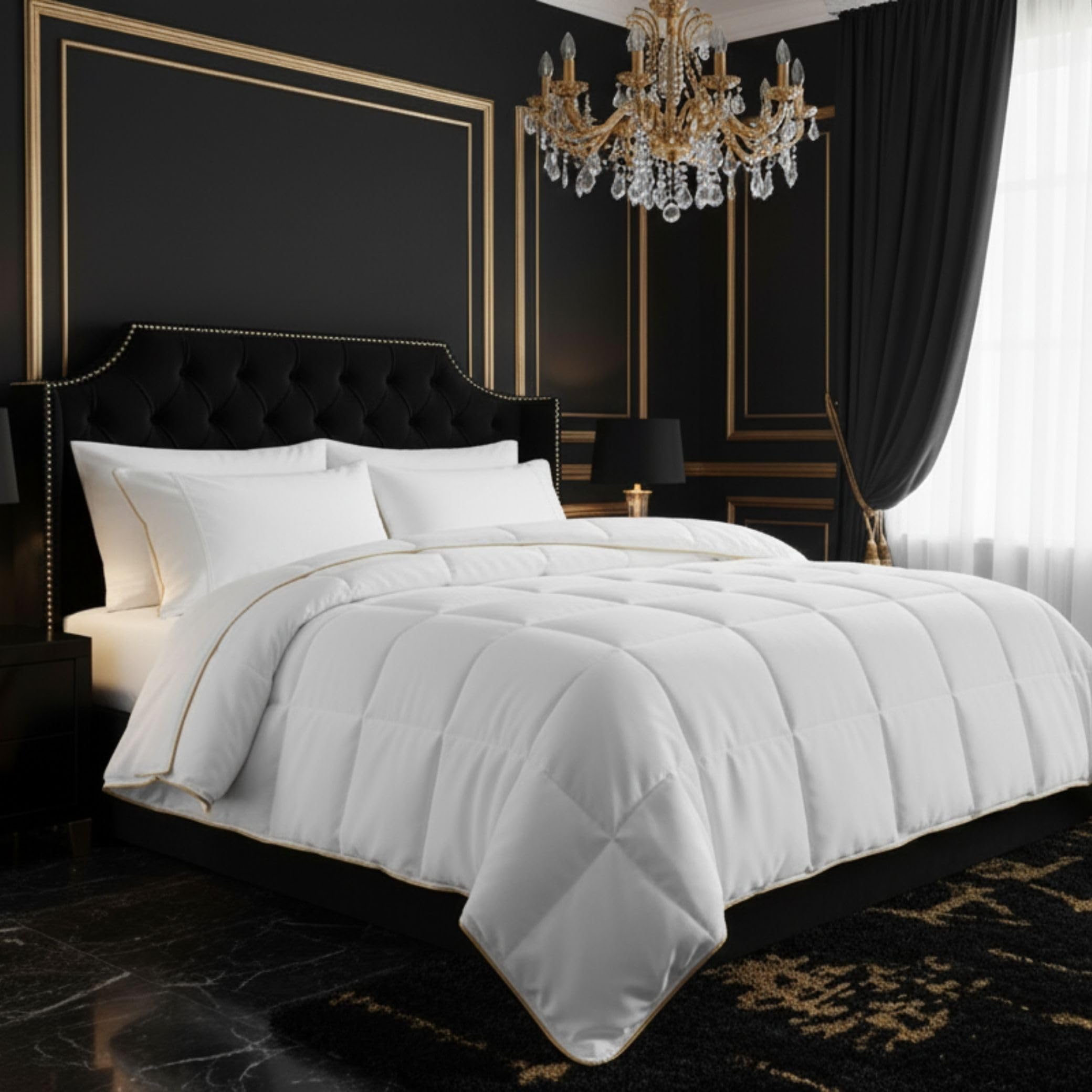 Luxury Goose Feathers Down Quilted Duvet, Skin-Friendly 100% Down Proof Fabric Cover, Anti-Allergy Hotel Quality Warm Quilt, All Season & Machine Washable (TOG 18, Double)