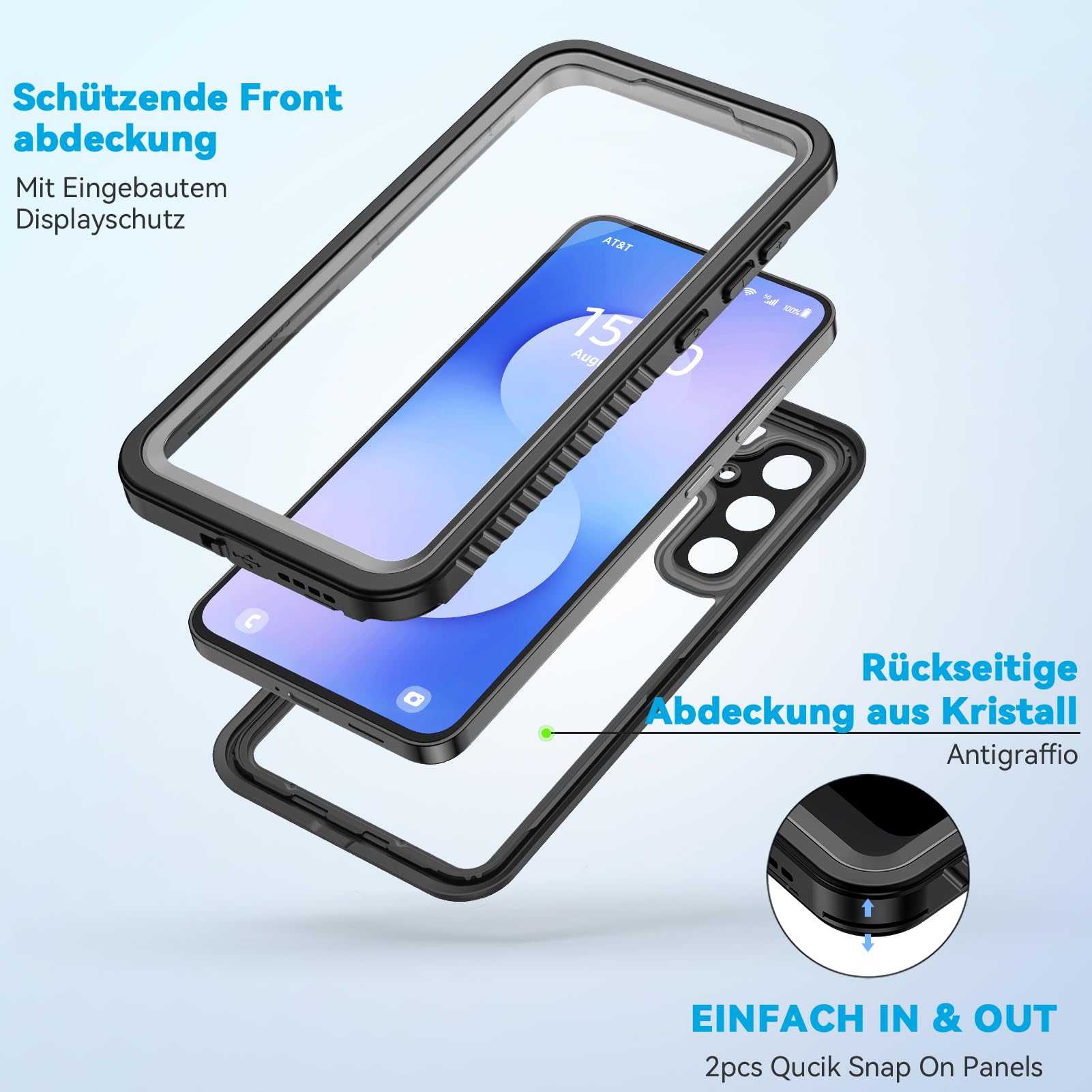 für Samsung Galaxy S25 FE Hülle IP68 Wasserdicht,HandyHülle für Samsung S25 FE 5G 360 Schutzhülle,Stoßfest Staubdicht Outdoor Panzerhülle mit Eingebautem Displayschutz für S25 FE,Schwarz