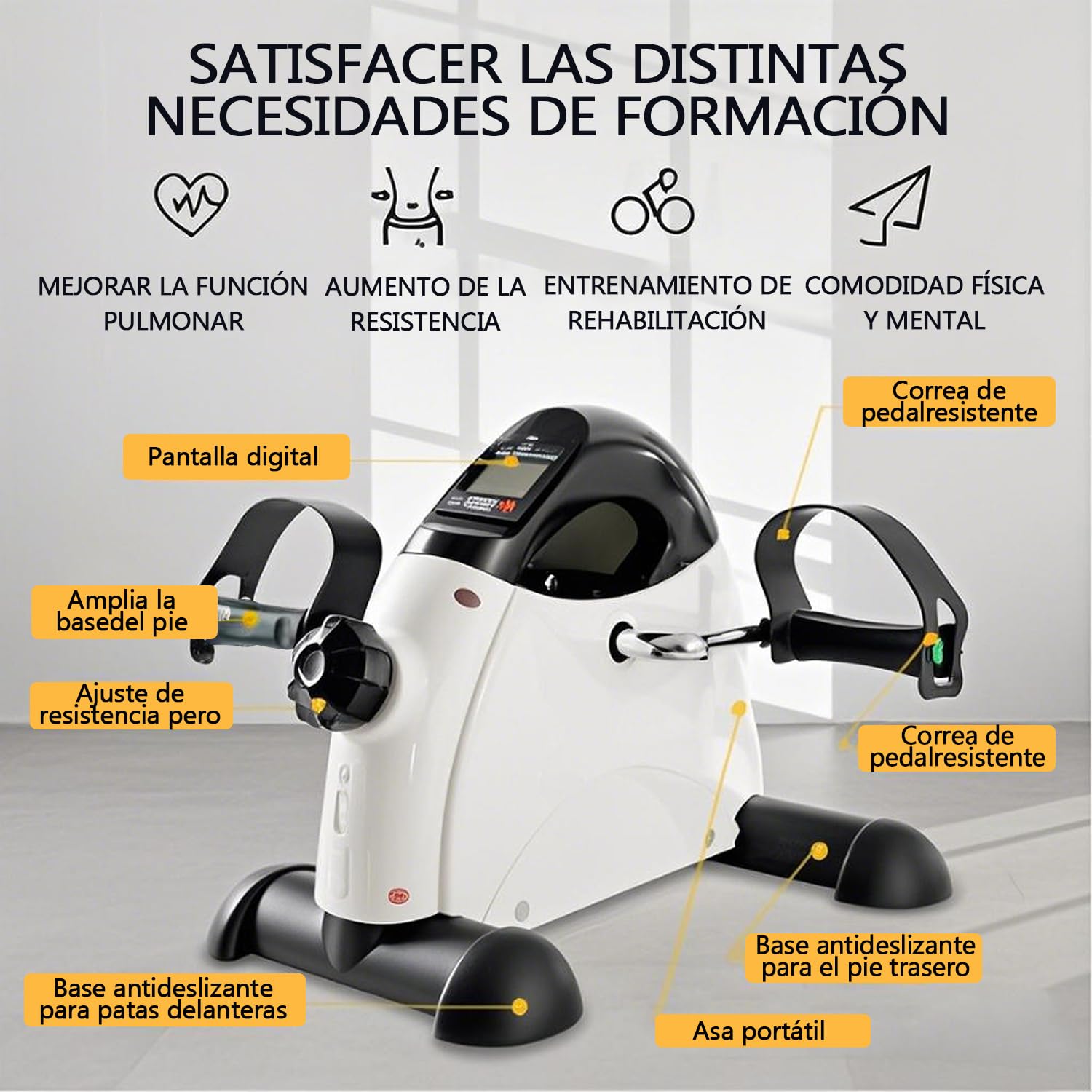 Pedales Estaticos Personas Mayores,Mini Bicicleta Estática con Pantalla LCD,Bicicleta de Ejercicio para Brazos y Piernas,Color Blanco y Negro