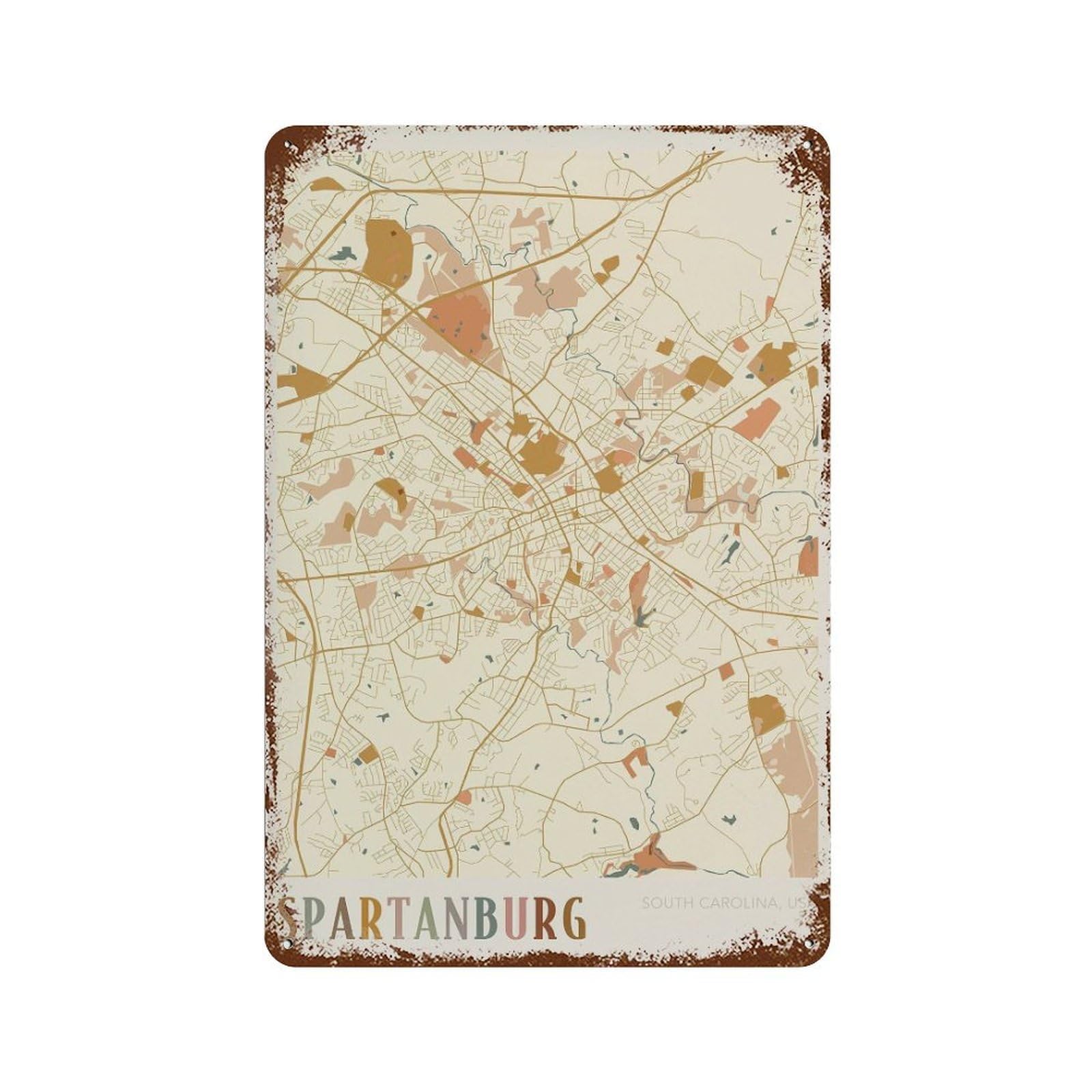 xiaoxiaoshen Spanburg Map South Carolina Travel Gift Boho Wall Decor Art Metal Tin Poster Modern Home Decor Art Home Bar Shop Decorations Vintage Sign 30x20cm