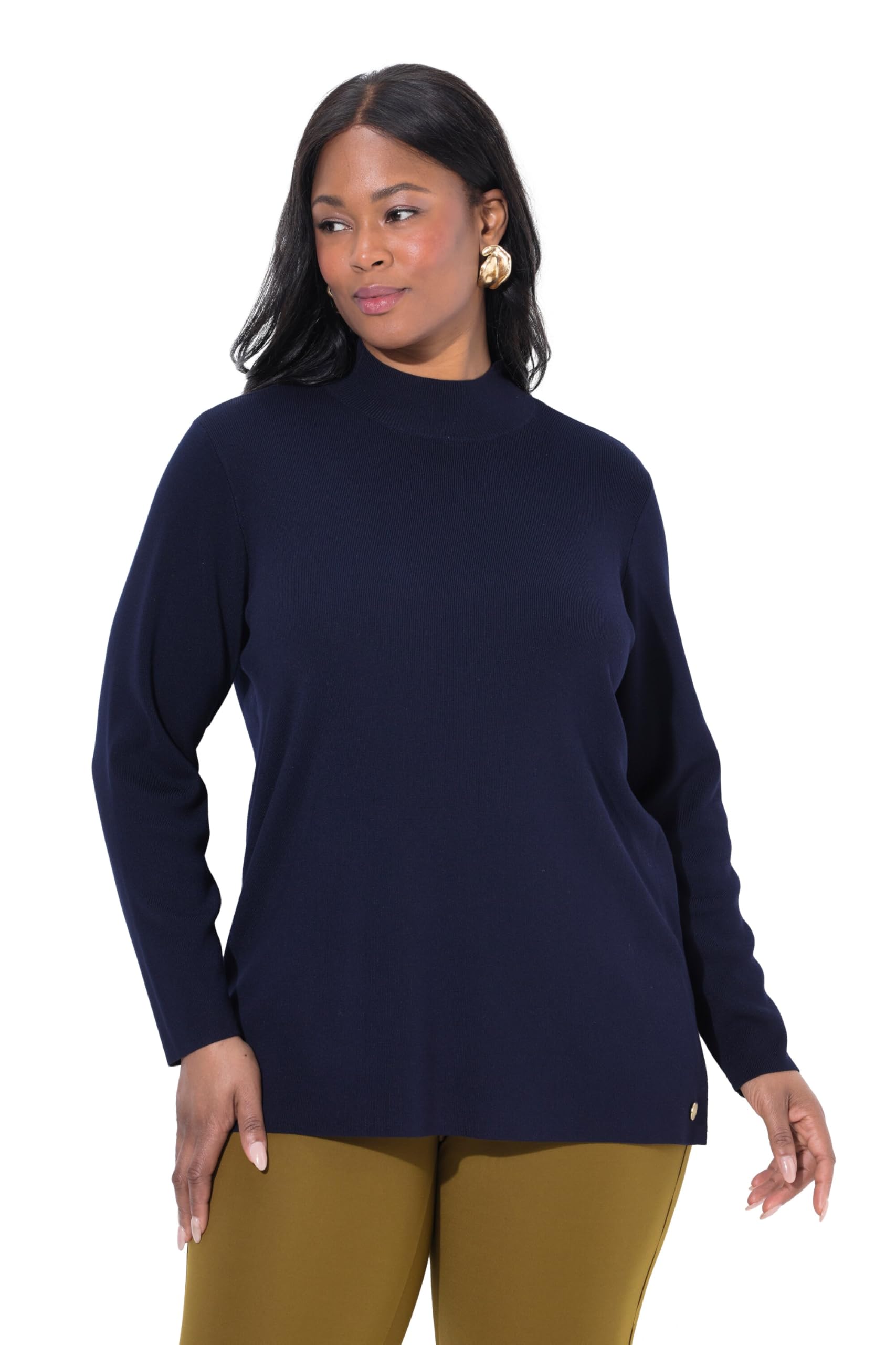 Ulla Popken Damen große Größen Übergrößen Plus Size Pullover, RIPP-Stehkragen, Langarm, Feinstrick 841843
