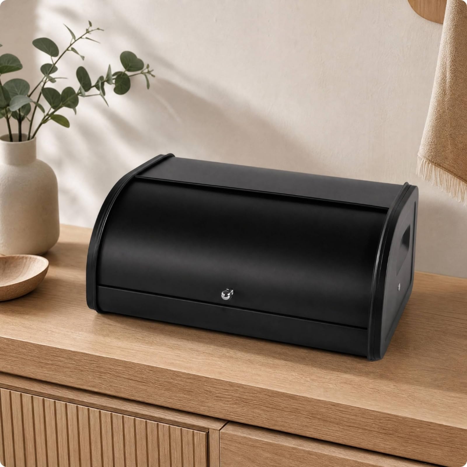 Ronyme Caja Japonesa Metálica con Tapa Enrollable Estilo Nórdico Contenedor Pan Escandinava Metal Contorno bajo para Estación Refrigerios Familiar,