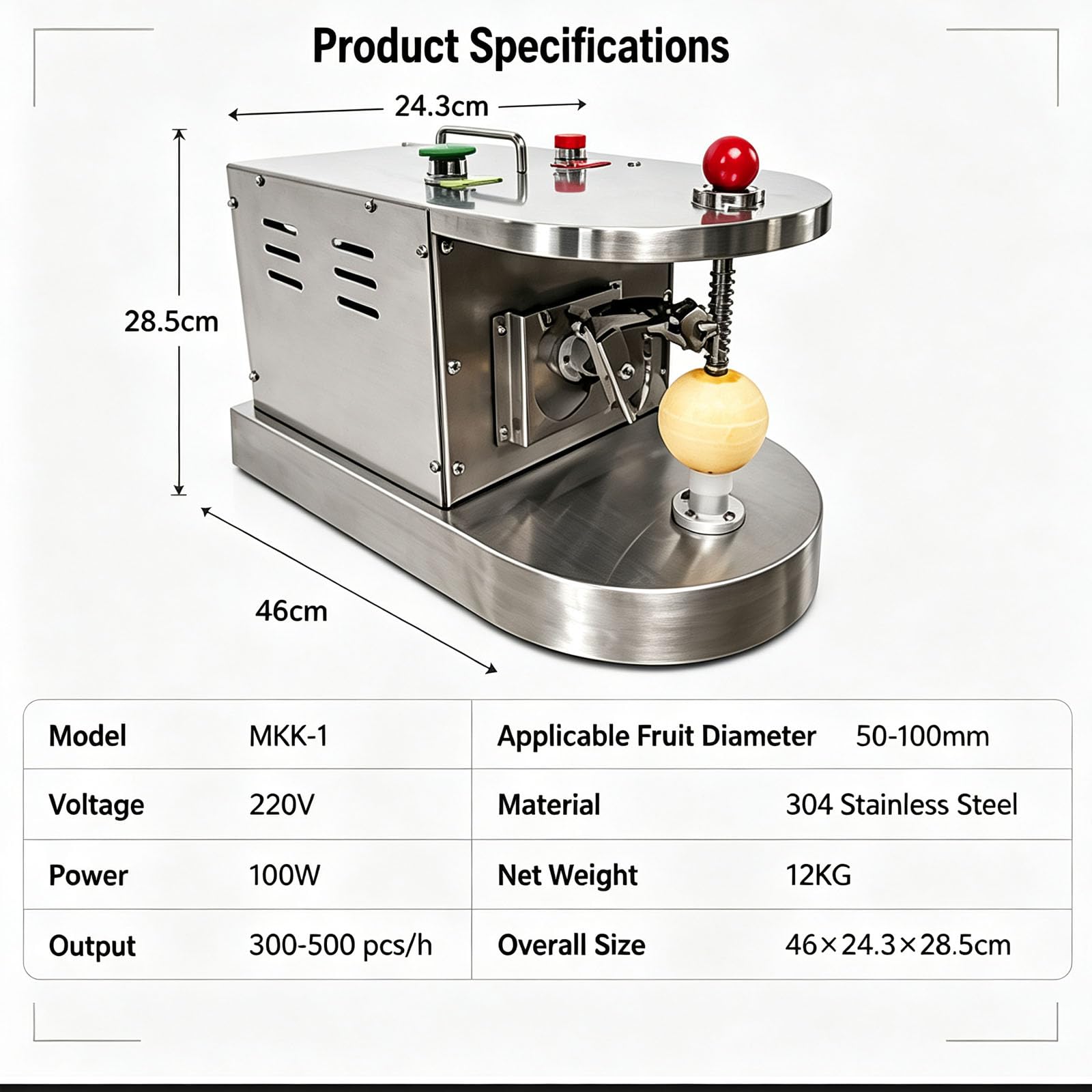 Pelapatate Professionale Per Frutta, Pelapatate Automatico In Acciaio Inox, Arresto Automatico Dopo La Pelatura, Spessore Di Pelatura Regolabile, 300-500 Pezzi Allora, Per Mele, Arance