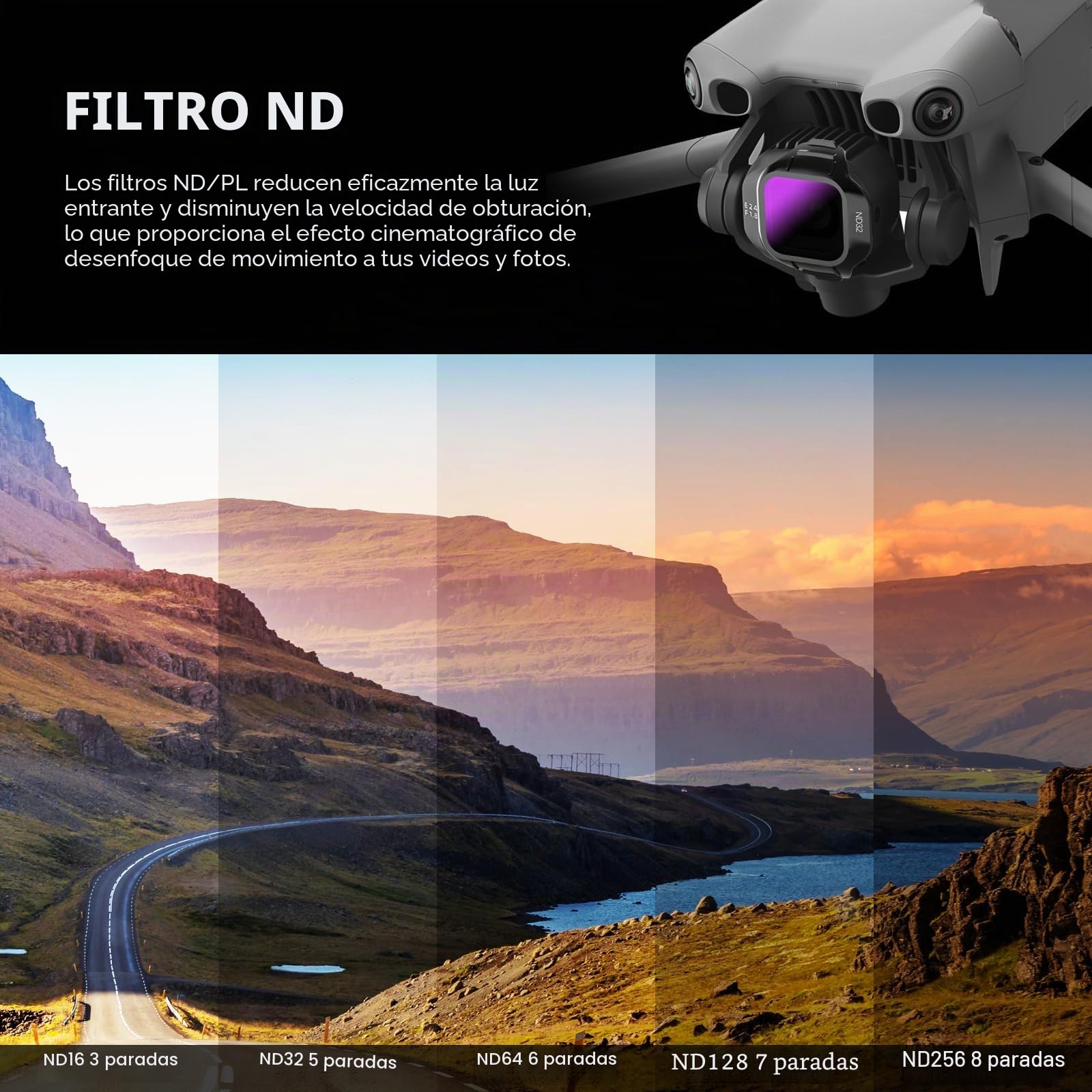 FPVtosky Mini 5 Pro ND Filter Set, filtros ND Multicapa, Conjunto de filtros CPL para Accesorios de Drones dji Mini 5 Pro, 6 Piezas (CPL, ND16, ND32, ND64, ND128, ND256)