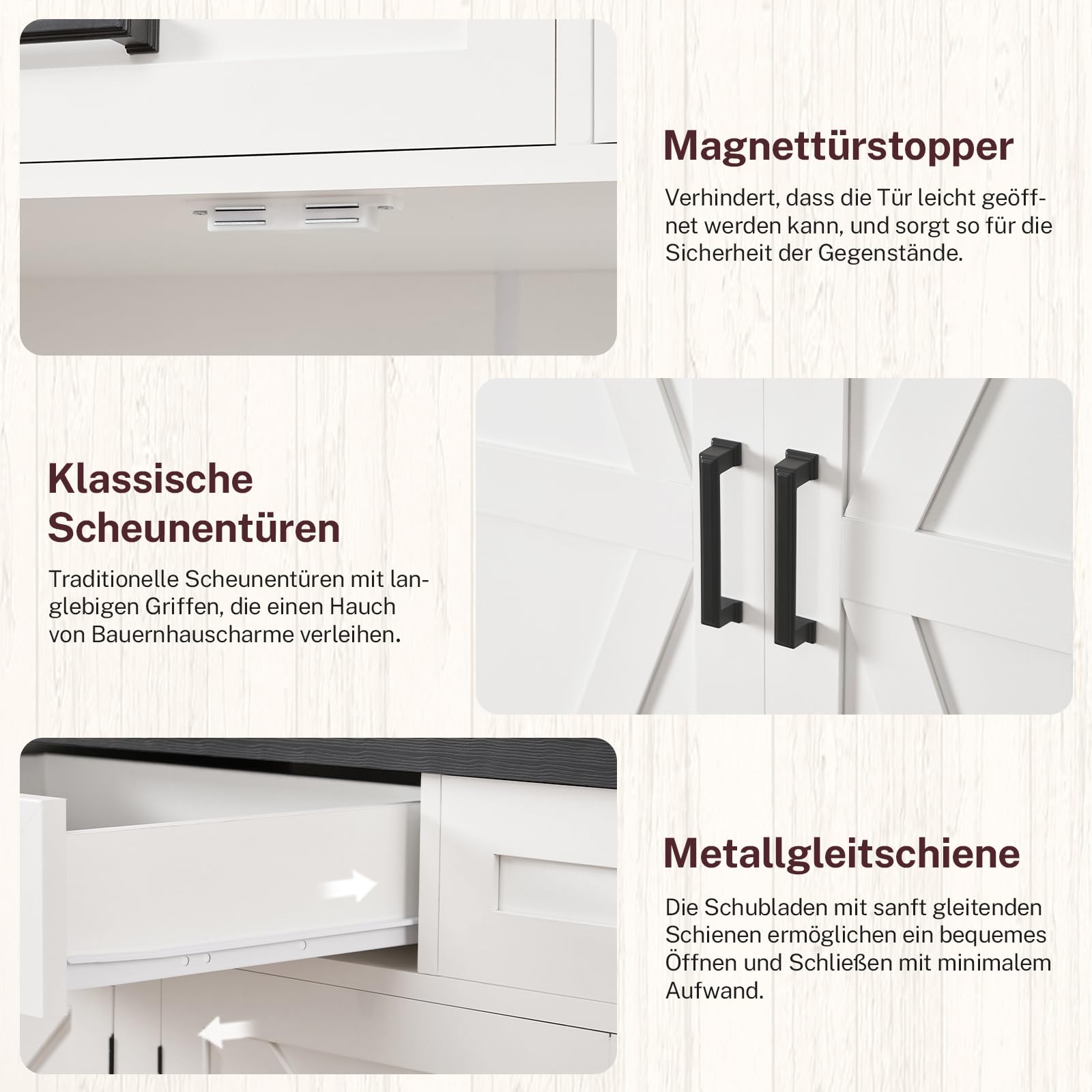 TEENFON 155 cm (B) Sideboard, 80 cm (H) Küchenschrank mit Arbeitsplatte, Buffetschrank mit 3 Schubladen & Verstellbaren Regalen, Küchenzeile für Küche, Wohnzimmer & Flur - 155 x 40 x 80 cm - Weiß