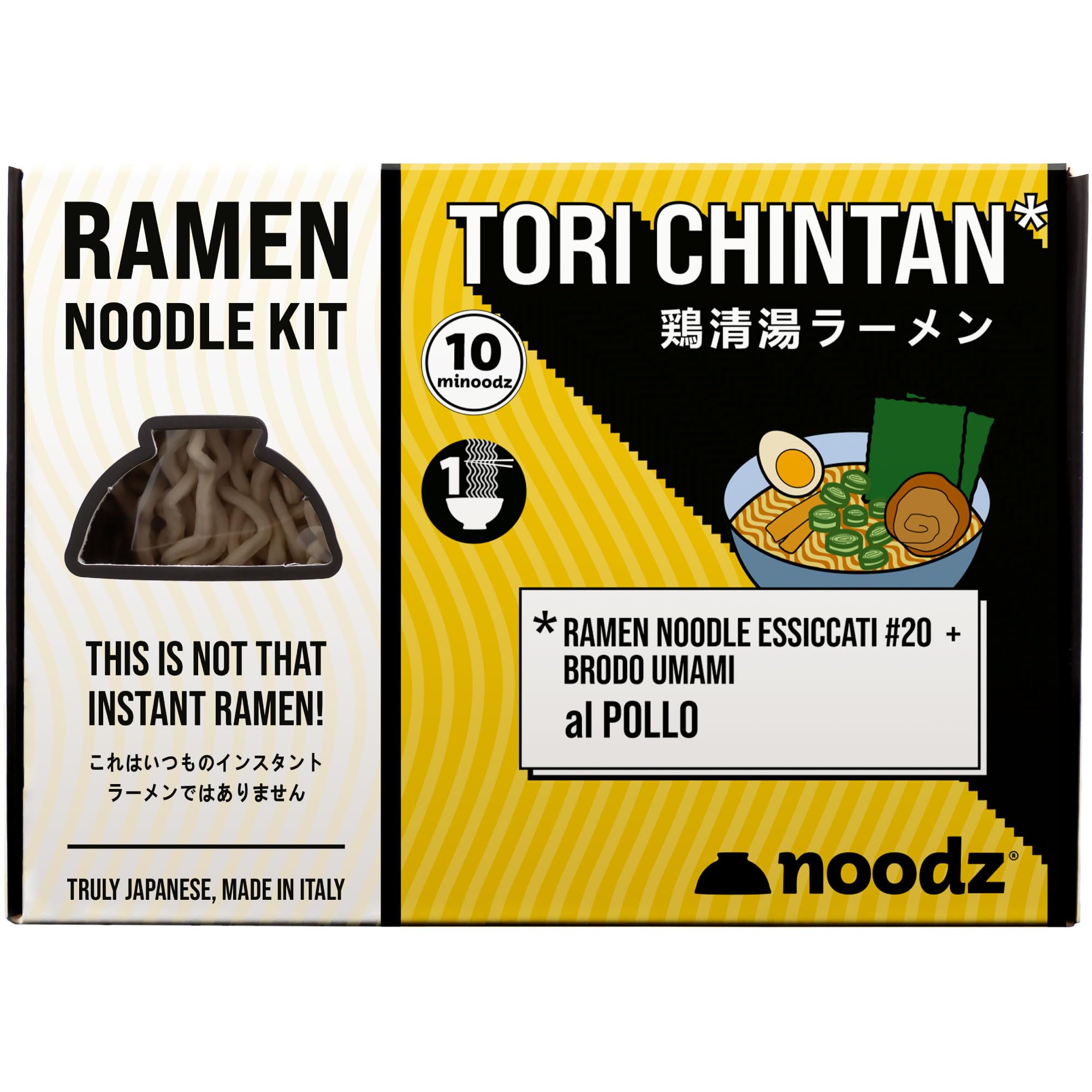 Noodz Ramen kit Pollo: noodle di grano italiano + brodo umami. Artigianale, Made in Italy. Cottura 4 min. (5 pz x 132g)