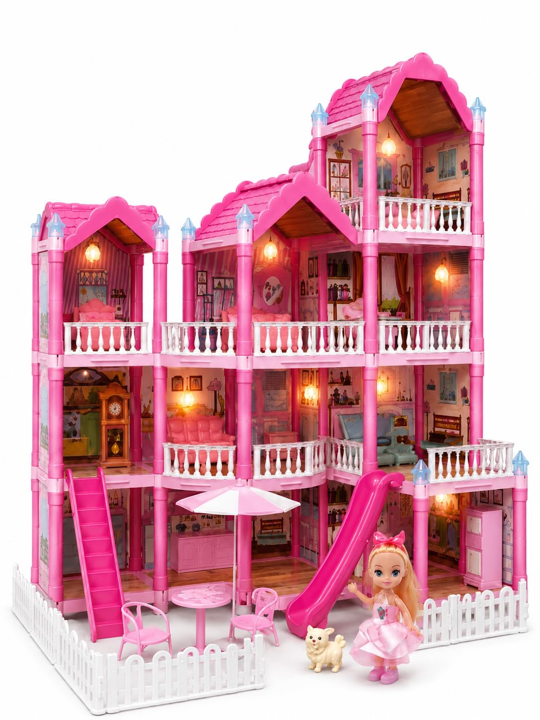 Villa Kids Doll House Playset 3 Story Princess Dream Home 296 PCS Furniture Set DIY Dollhouse Toy with Slide Balcony Garden Pretend Play Gift for Girls Age 3 Plus Multicolor Educational Toy-image-37