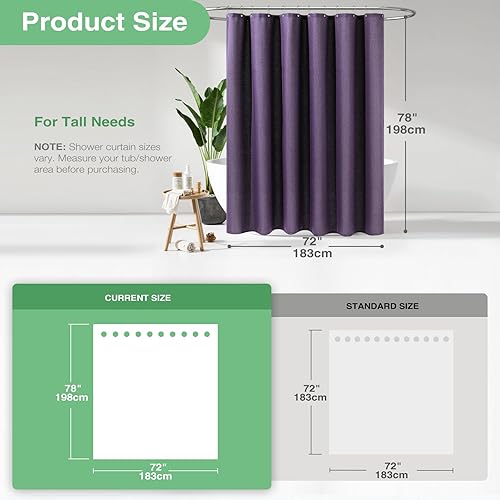 Vista 555 de Dynamene Cortina de ducha larga de tela negra – Cortinas de ducha de tela alta y resistente con textura de gofre, juego de cortina de baño de lujo