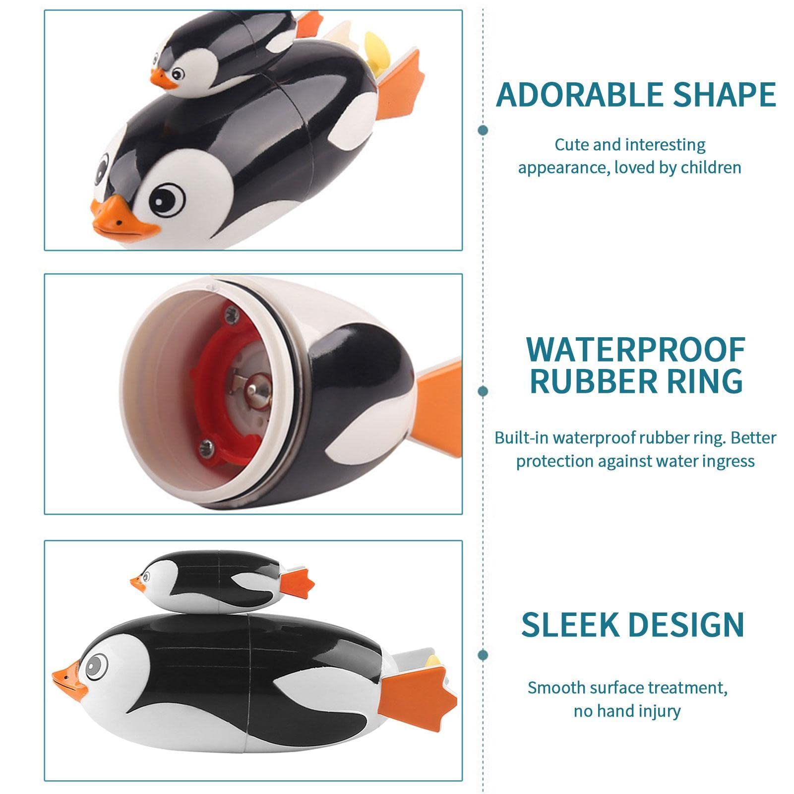 PURBLE 3 Bain Pingouin Nageur | Jouets Bain pour Enfants avec adsorption magnétique | Jouets Baignoire Pingouin à remonter, Ensemble Jeu Flottant pour Tout-Petits nageant dans la
