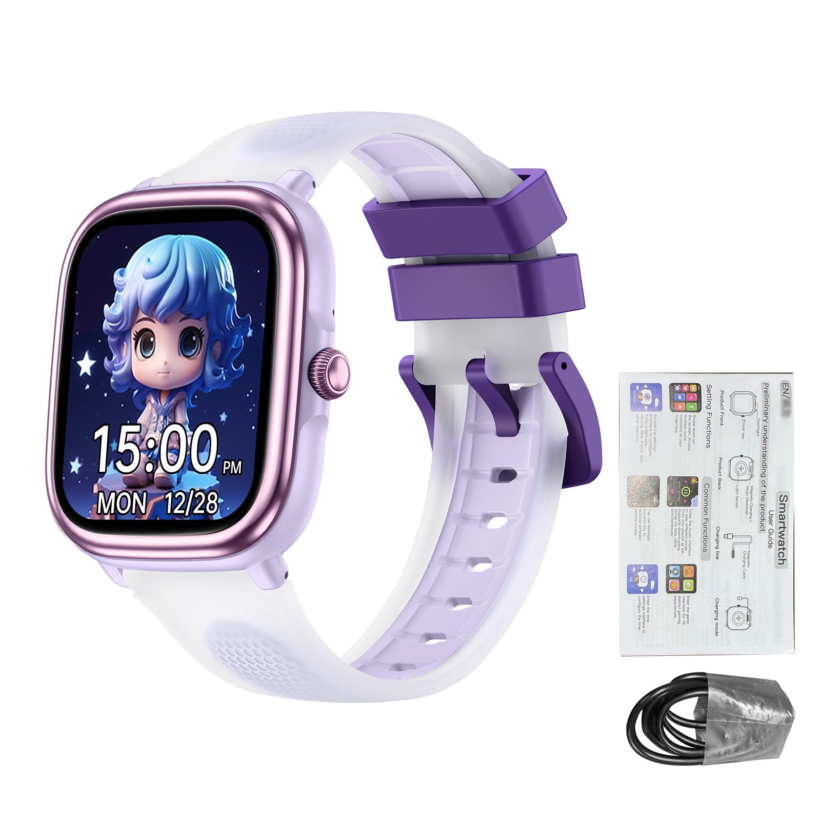 Dpofirs Orologio Intelligente per L'apprendimento per Bambini, Display da 1,83", 21 modalità Sport, Impermeabile IP68, con Torcia, Giochi, Libri di Fiabe e Lettore Musicale (PURPLE)