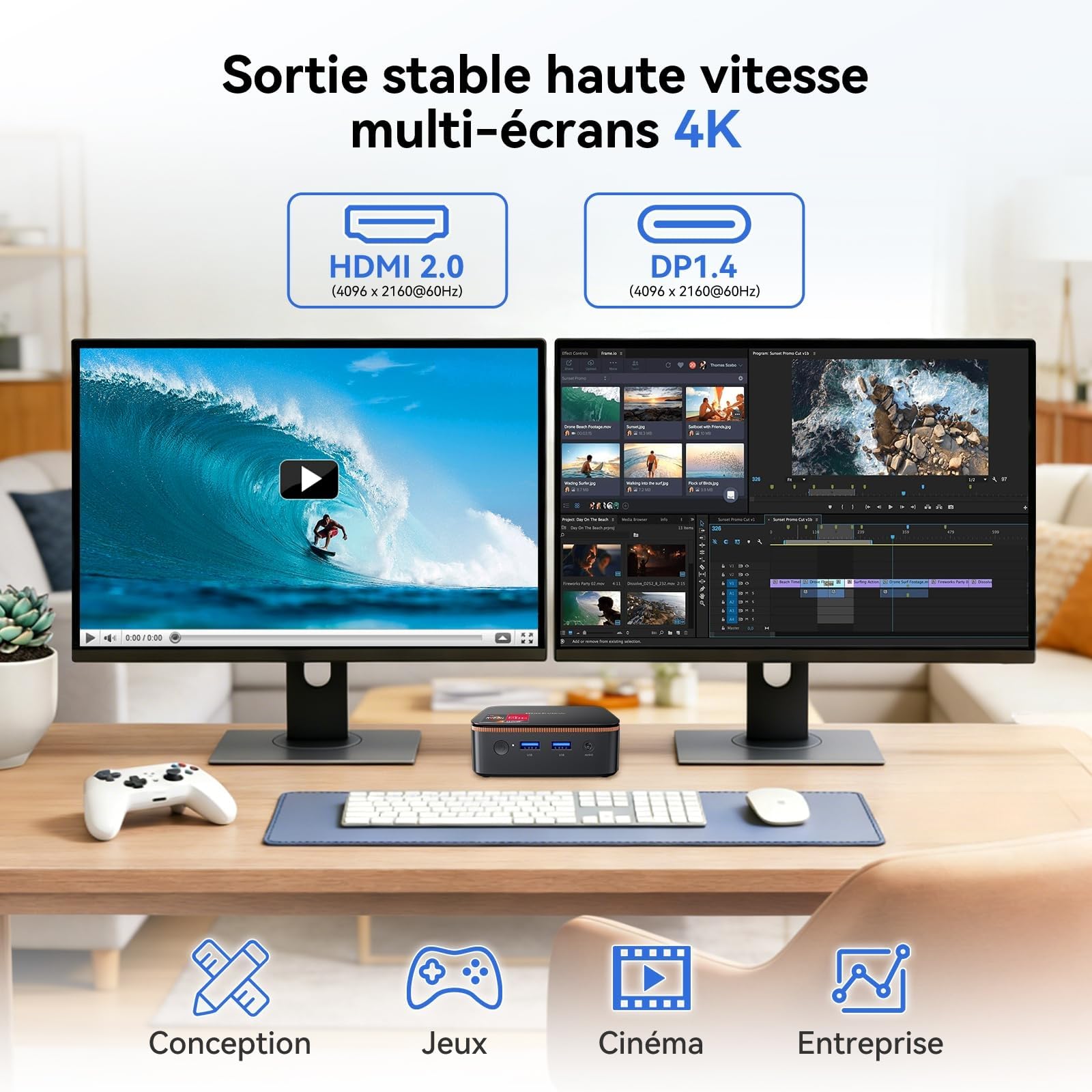 Blackview MP20 Mini PC Win11 Pro, AMD Ryzen 3300U(jusqu'à 3,50 GHz), 16 Go DDR4 RAM 512 Go M.2 SSD Mini Ordinateur de Bureau, Wi-FI 5G, 4K UHD Dual Display Tour PC pour l'école/Bureau.