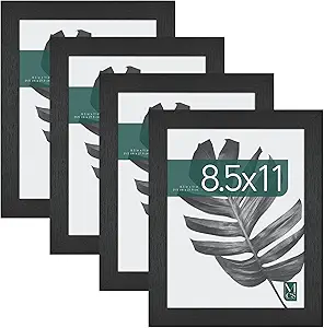 MCS Studio Gallery 8.5x11 Picture Frame Black Woodgrain, Rectangle Photo Frame for Photos, Posters & Art Prints & Easel for Tapletop Display (4-Pack)