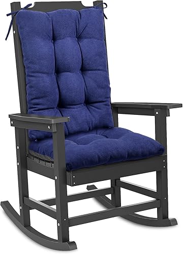 HAVARGO Cojines para silla mecedora para interiores con respaldo alto, de madera, para patio, 1 cojín para silla y 1 cojín de respaldo, color azul