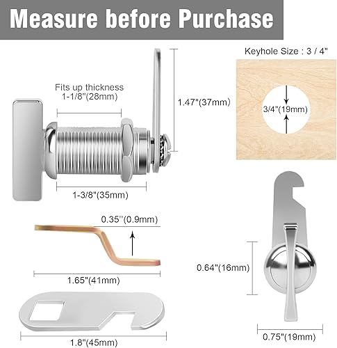 Miniatura 3 de Cerradura de leva desplazada operada por el pulgar, cerraduras de almacenamiento de RV de 1-38 pulgadas, 5 cerraduras de gabinete, 5 cerraduras sin