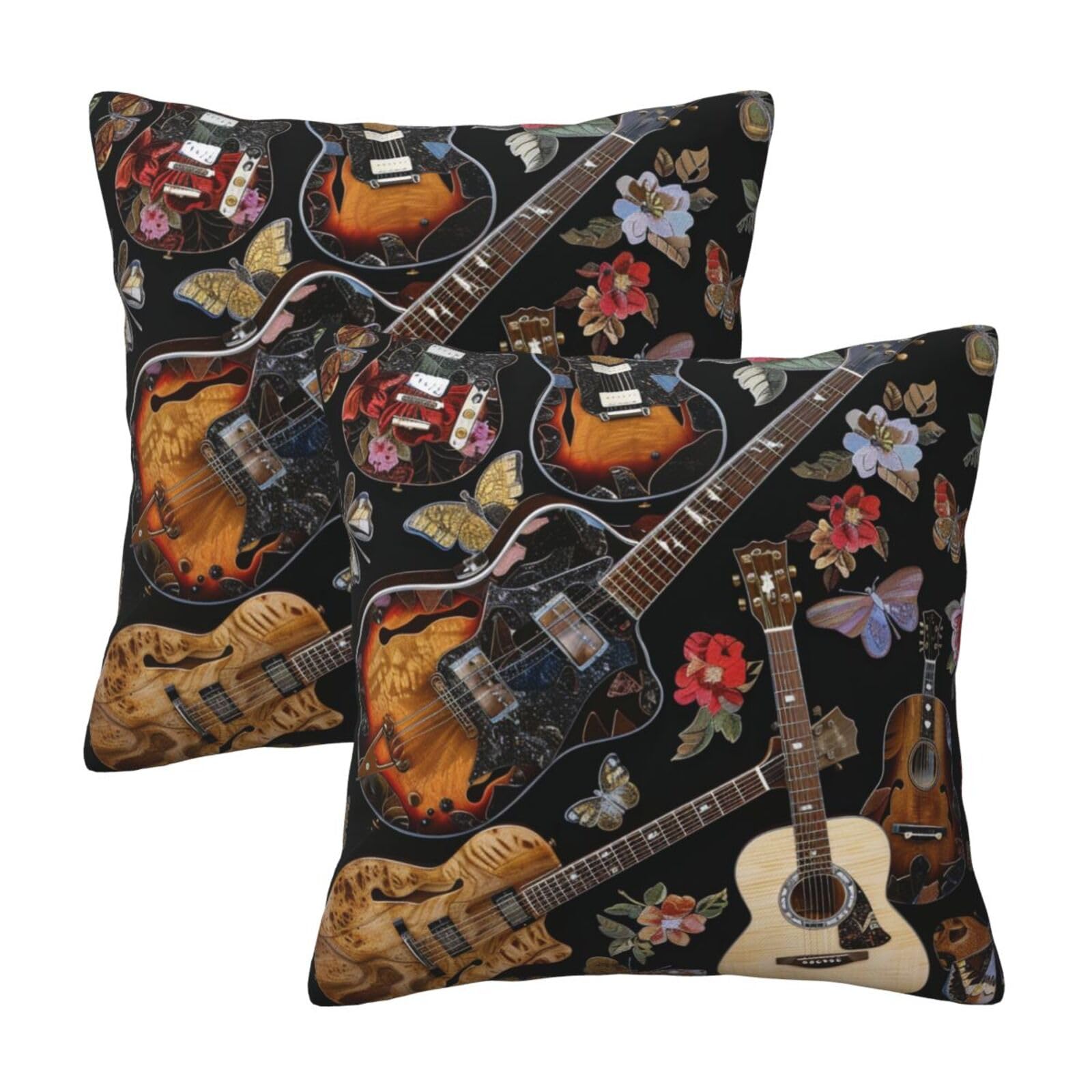 kkvhhyuo Guitars Print Pillow Covers Set of 2, Square Decorative Cushion Covers with Hidden Zipper, Throw Pillow Cases for Living Room Sofa Bed Chair, 50x50 cm