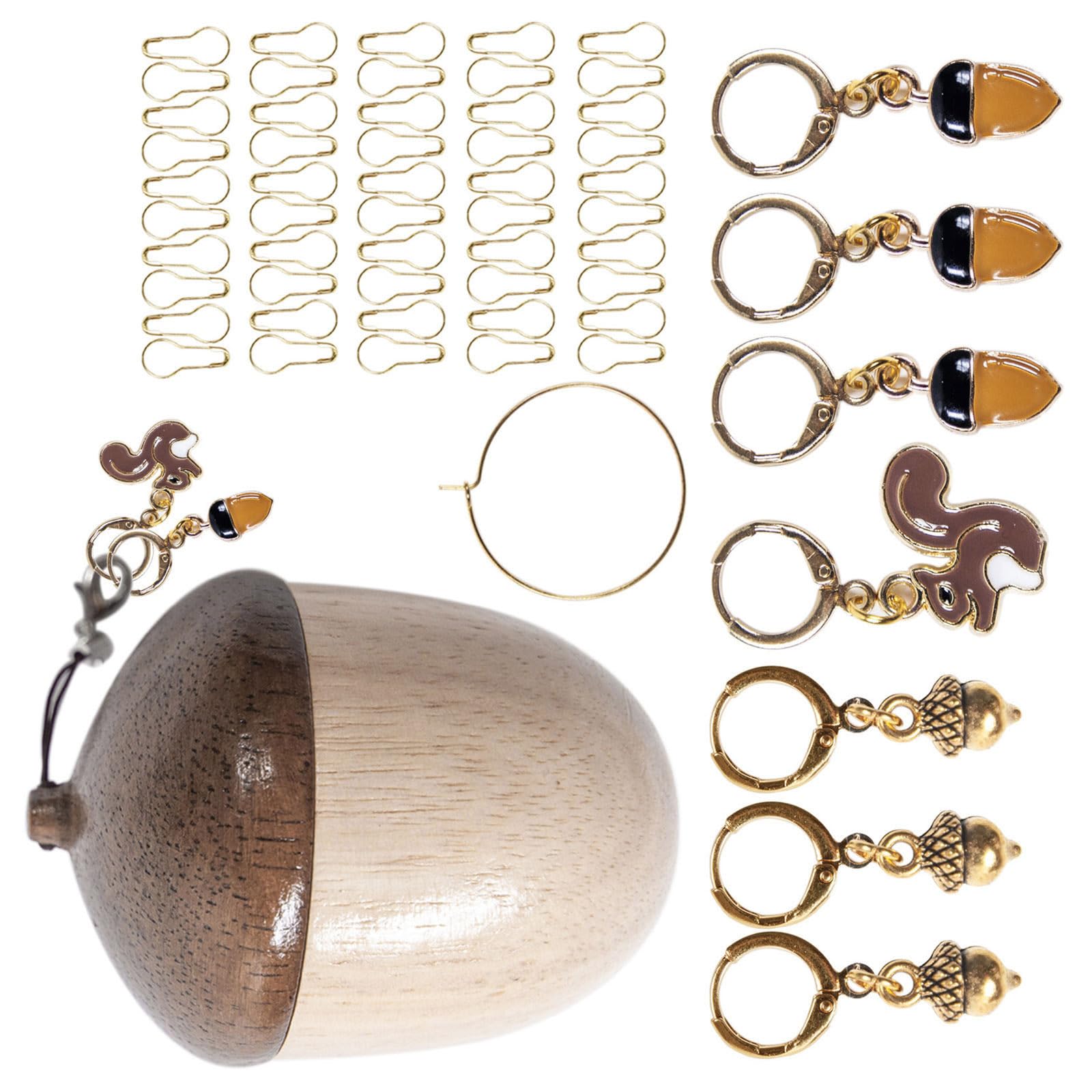 Buxuaaaa Wooden Stitching Markers with Metal Rings Nut Animal Shape Knitting Charm for Knitting Crocheting Weaving Sewing Wooden Markers
