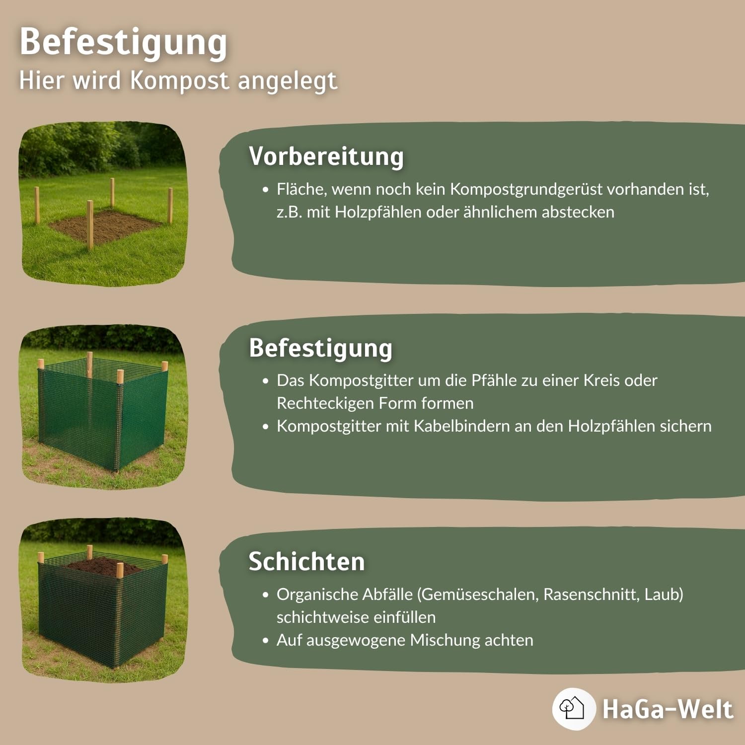 HaGa Kompostgitter 1,2m x 25m - Hochwertiger Kunststoff für Abfall & Recycling - Praktische Größe für Komposter, Schnellkomposter & Thermokomposter