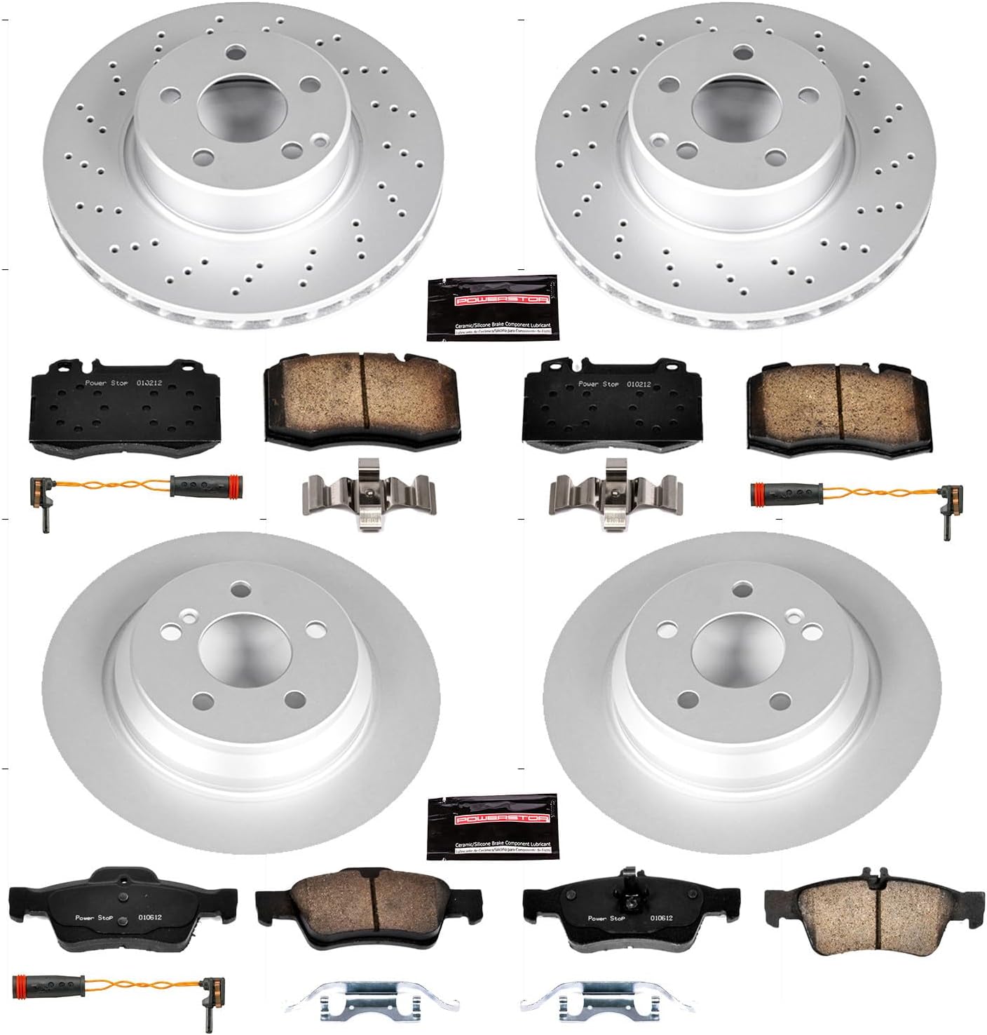 PowerStop Front and Rear Brake Kit for Mercedes-Benz CL500 2003-06 | Mercedes-Benz S430 2003-06 - Fully-Coated Disc Rotors with Z23 Carbon-Fiber Ceramic Brake Pads Upgrade, CRK6229