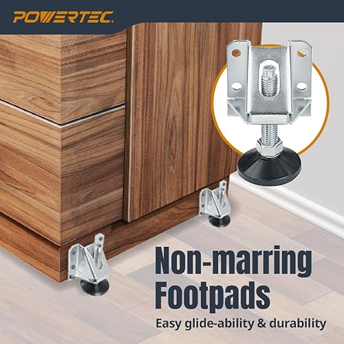 Miniatura 5 de POWERTEC Niveladores de patas para muebles, 16 unidades, patas niveladoras ajustables y resistentes con almohadillas que no se dañan, tornillos