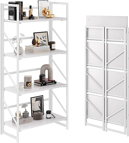 Miniatura 26 de JSB Estantería Plegable Sin Montaje, Estante de Libros de Metal Industrial de 5 Niveles para Almacenamiento, Librero Plegable de Madera Vintage para