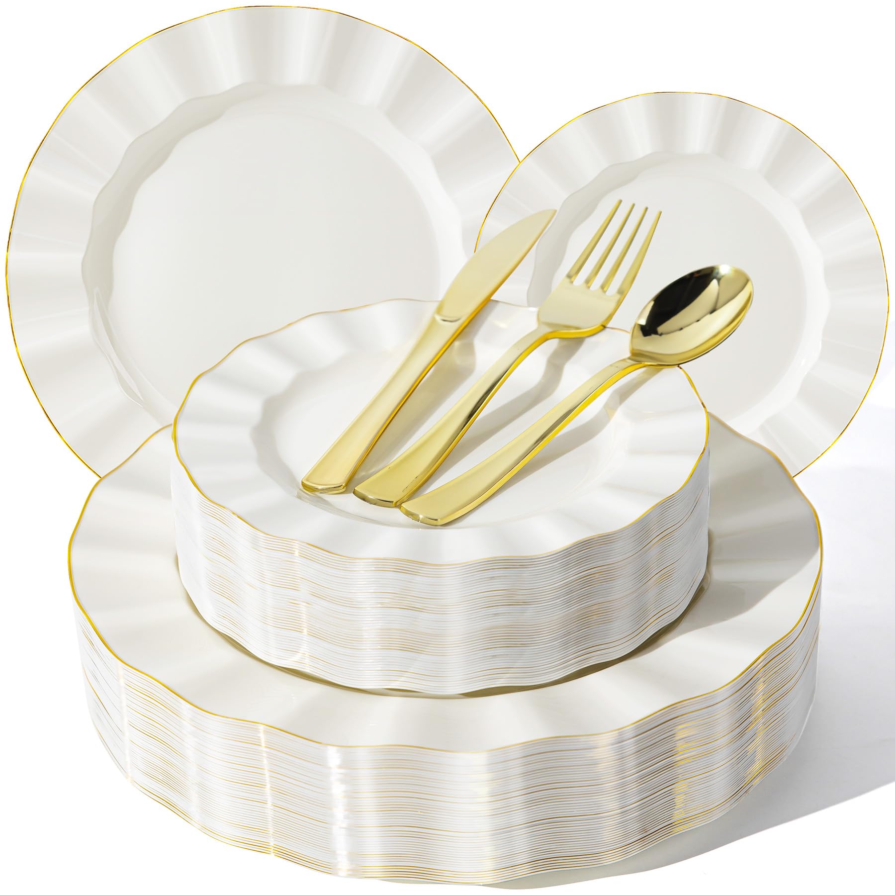 Ivory Plastic Plates Set - 125 Piece Wedding Plates -8 Ivory Plastic Plates Set - 125 Piece Wedding Plates -8