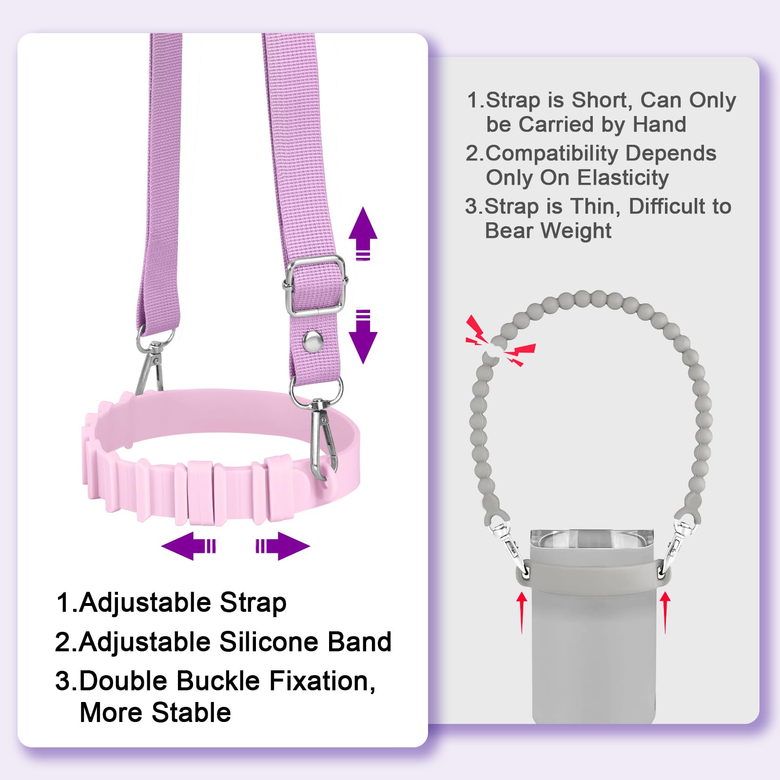 Fumcsy Water Bottle Holder with Strap for Stanley Cup Accessories,Adjustable Shoulder Strap Compatible with Stanley Tumbler,Owala,Hydroflask, YETI and More (Purple)